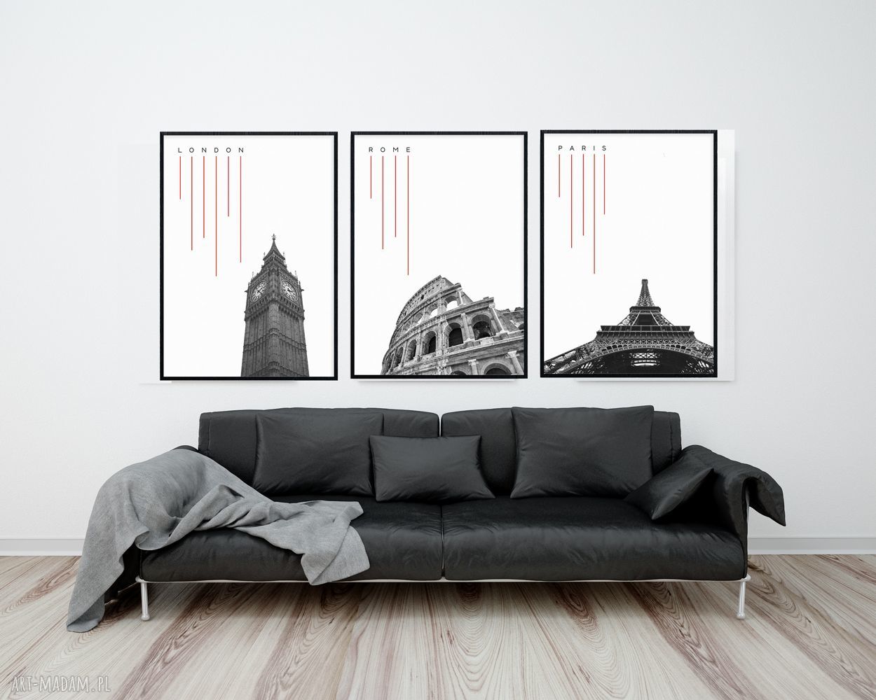 Grafika w ramie Londyn B2 - miasta Europy w czarnej drewnie