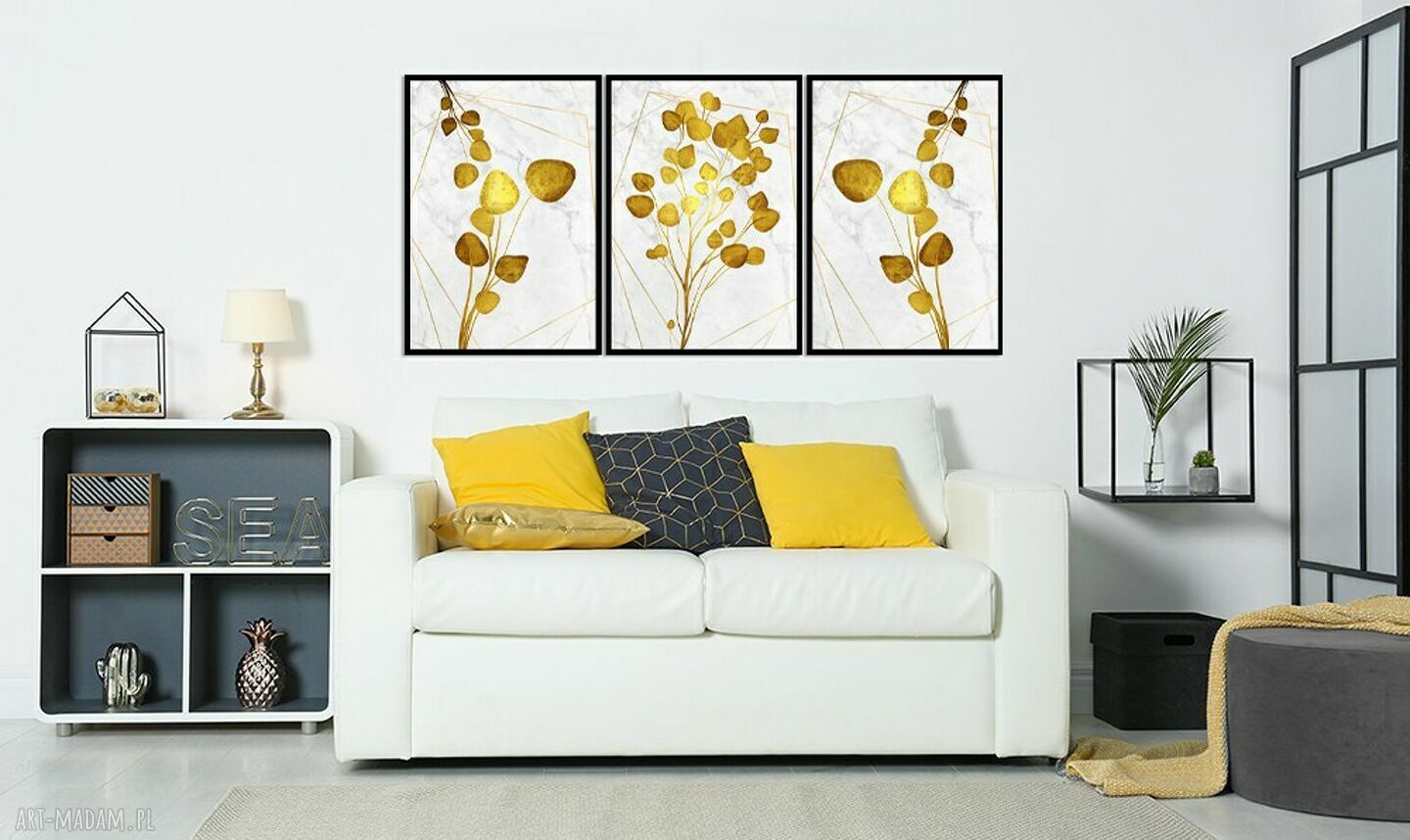 Zestaw obrazów kwiaty w ramie LIŚĆ 1R - 126x60 cm na płótnie
