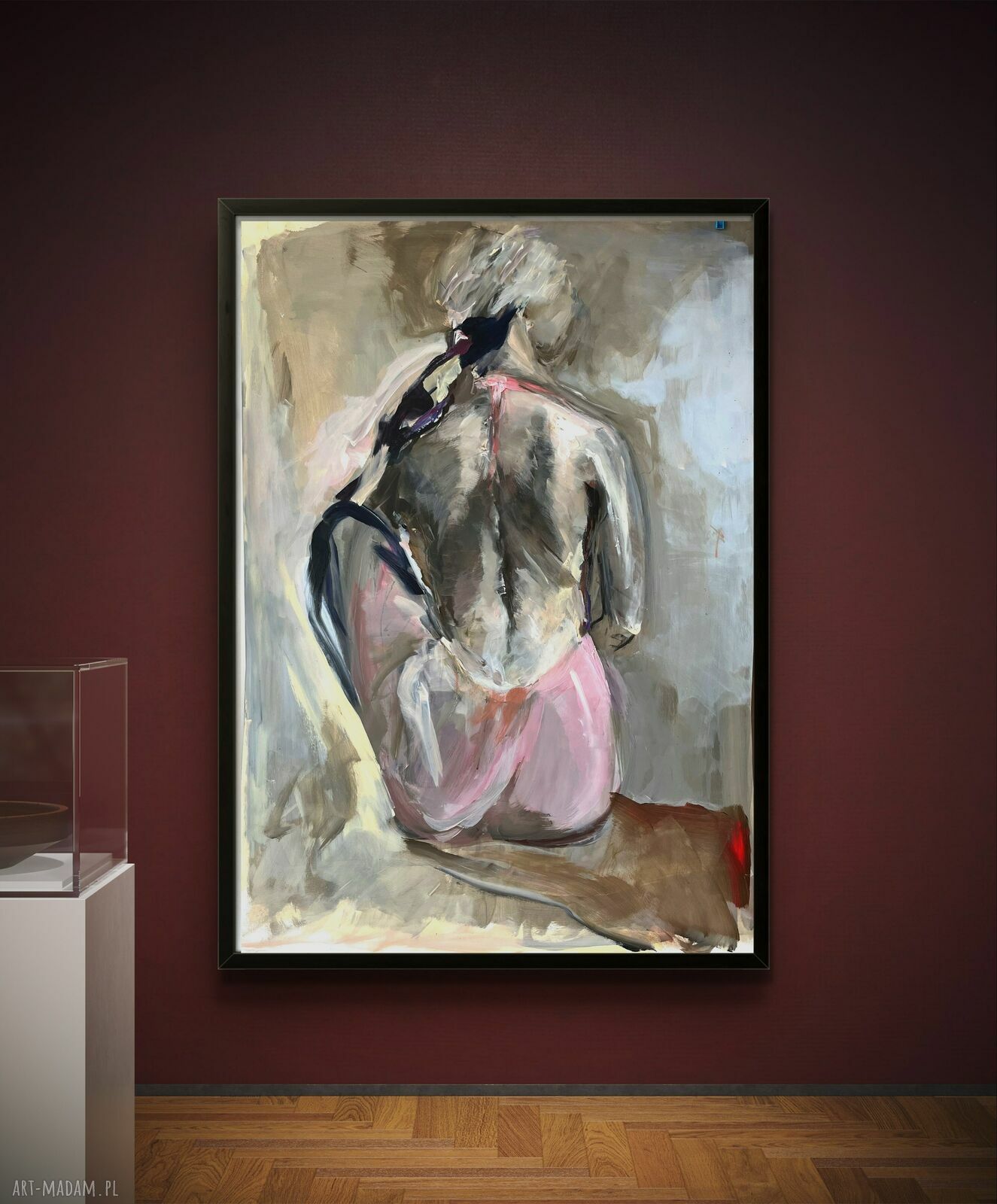 Obraz „W Różowej” 112x75 cm - akryl na papierze z motywem kobiety
