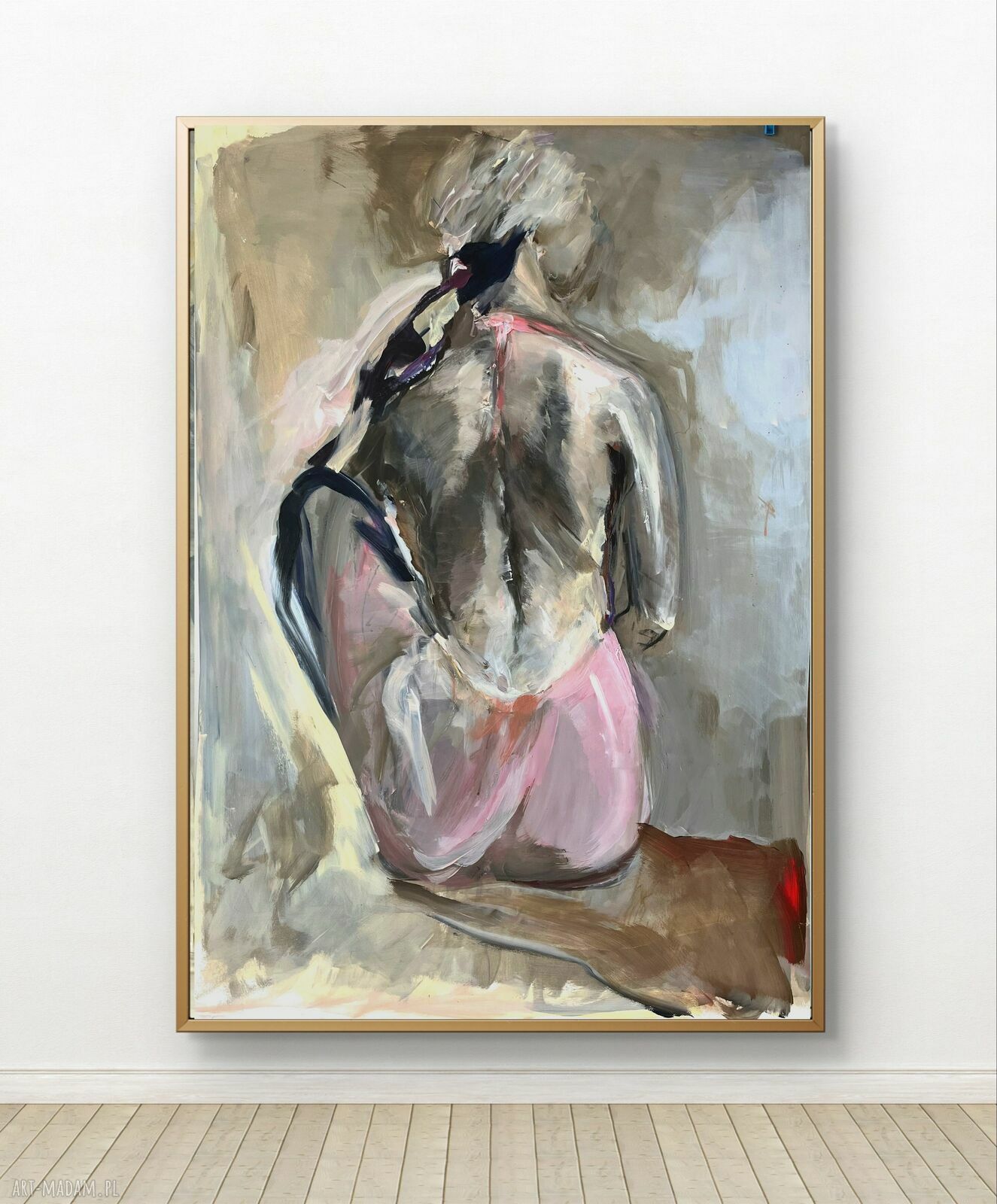 Obraz „W Różowej” 112x75 cm - akryl na papierze z motywem kobiety