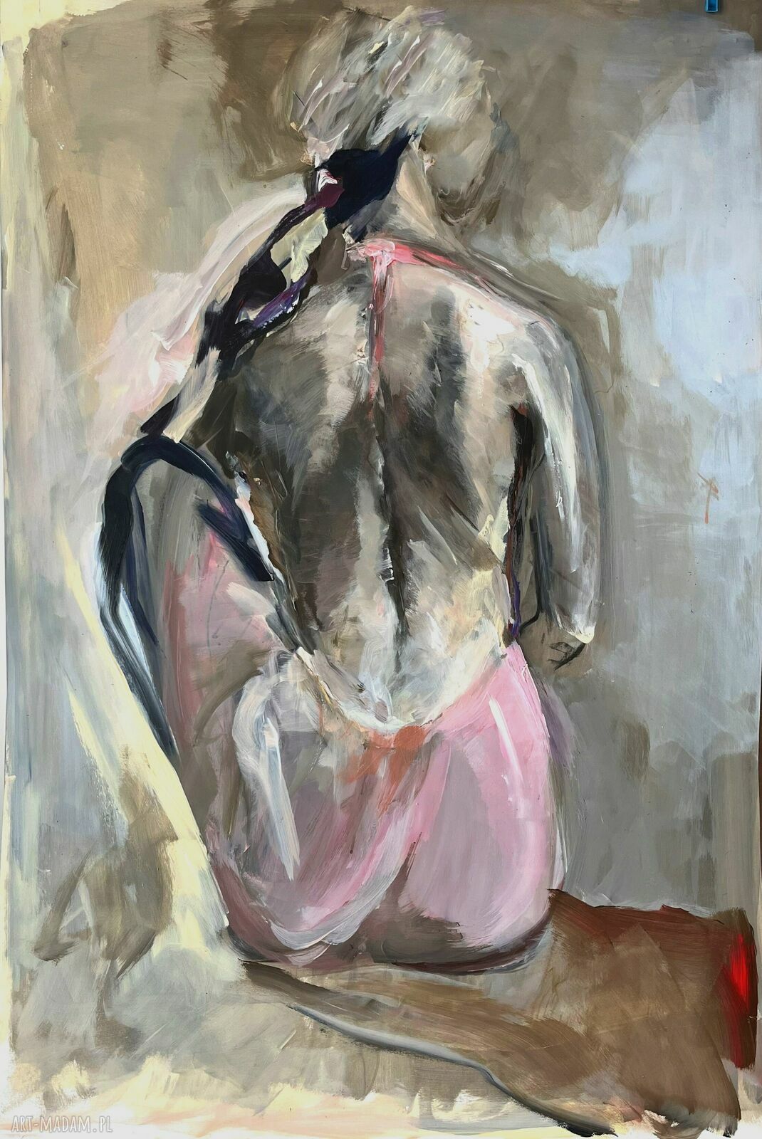 Obraz „W Różowej” 112x75 cm - akryl na papierze z motywem kobiety