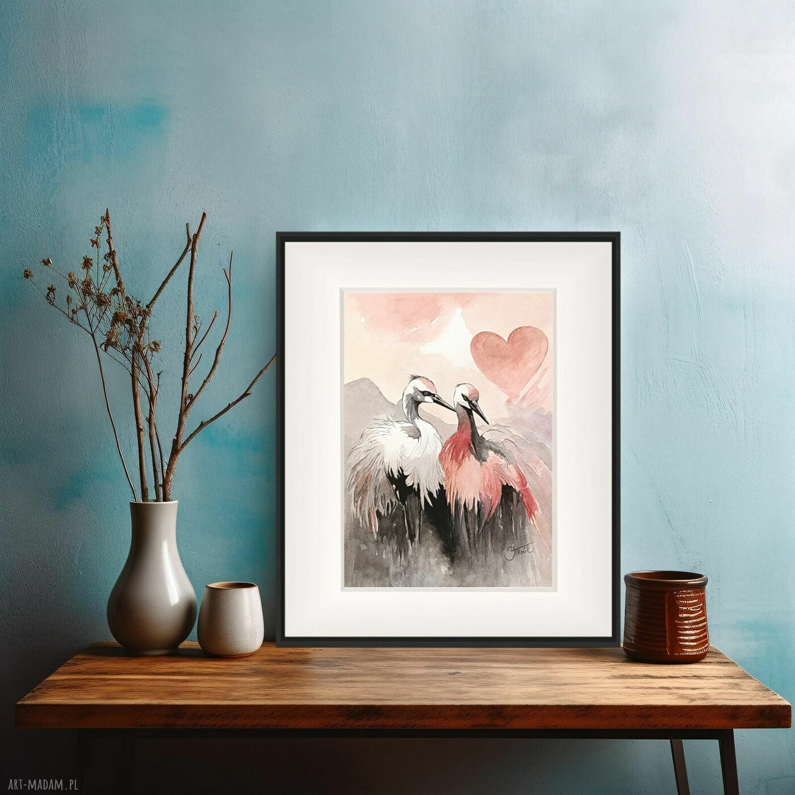 Akwarela żurawie „W rytmie serca” 24x32 cm - oryginał