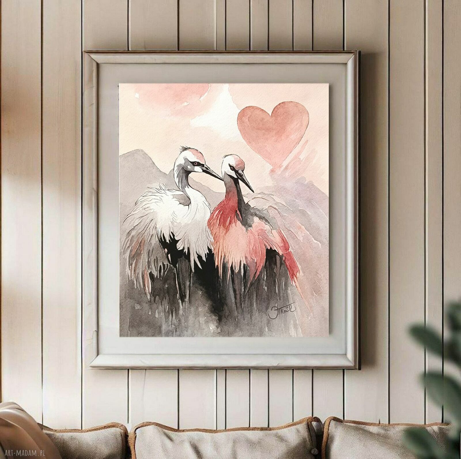 Akwarela żurawie „W rytmie serca” 24x32 cm - oryginał