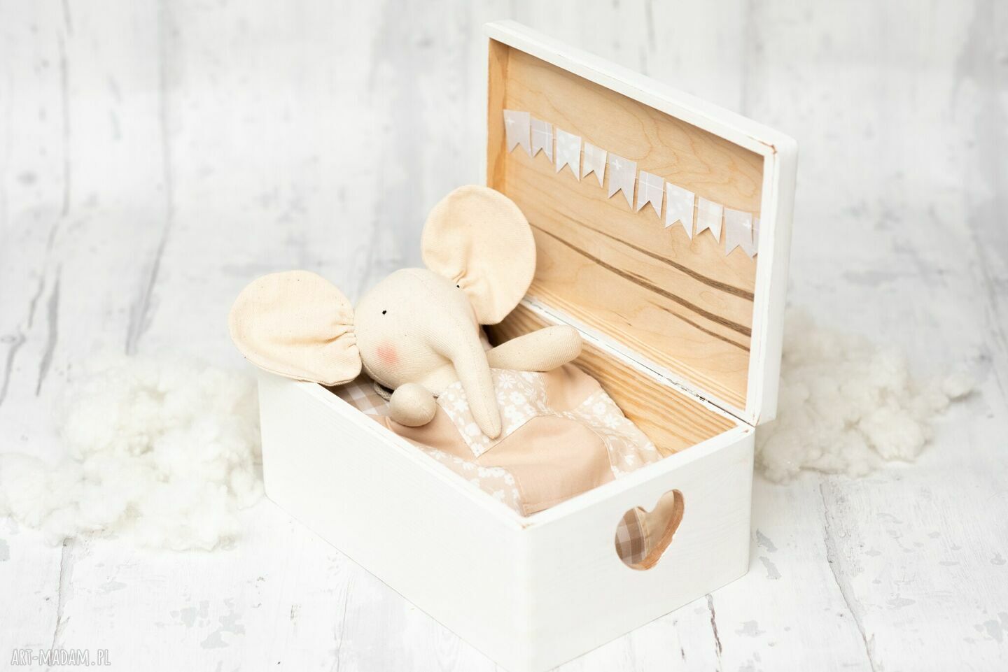 Słonik w Skrzyneczce Domku - personalizowana przytulanka handmade