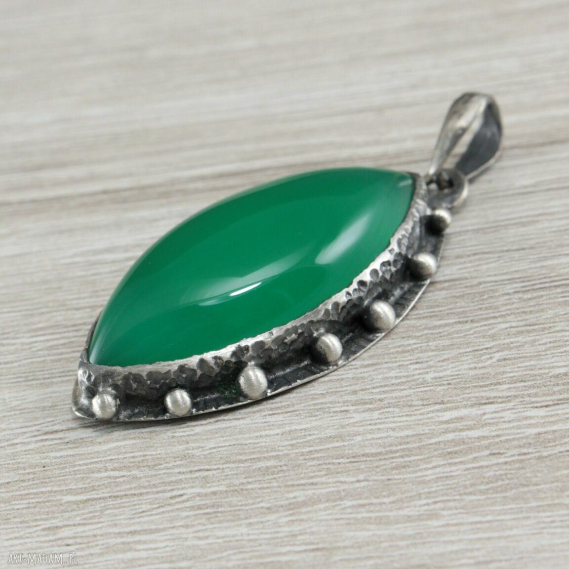 Chalcedon w srebrze - ręcznie robiony wisior 1840a z oksydowanego srebra 925/999