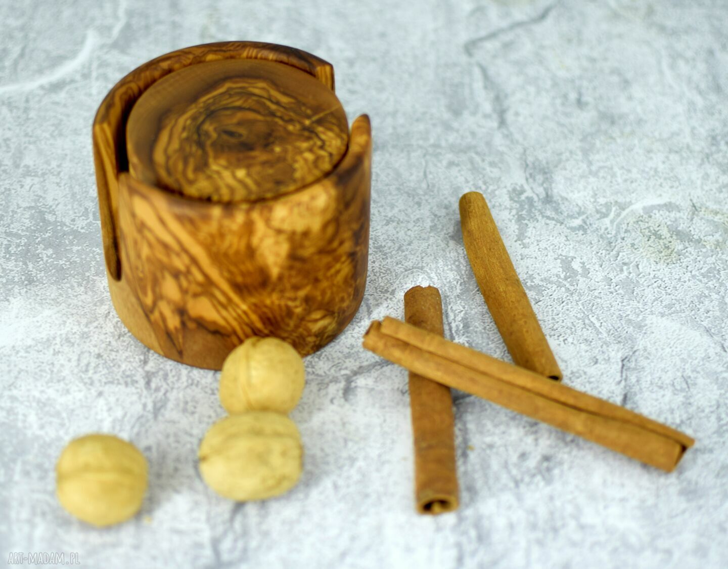 Podkładki w stojaku pod kubek 6 szt. z drewna oliwnego