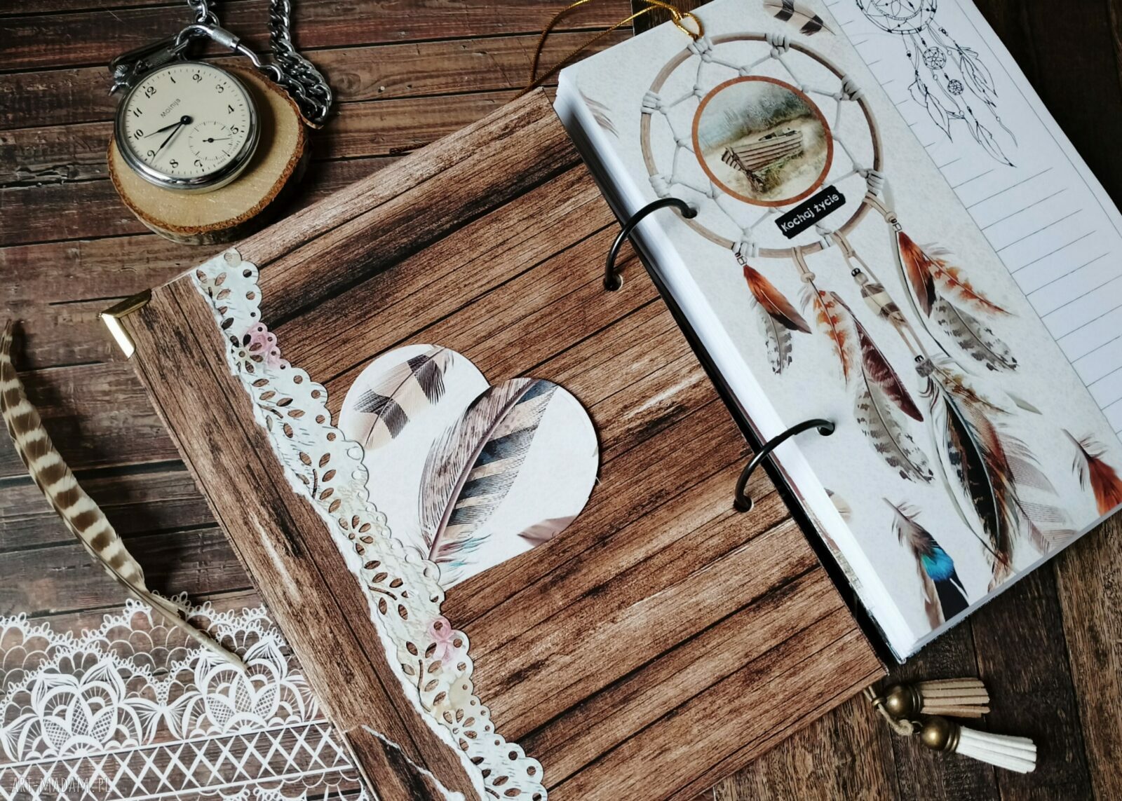 Notes boho A5 z łapaczem snów - ręcznie robiony scrapbooking