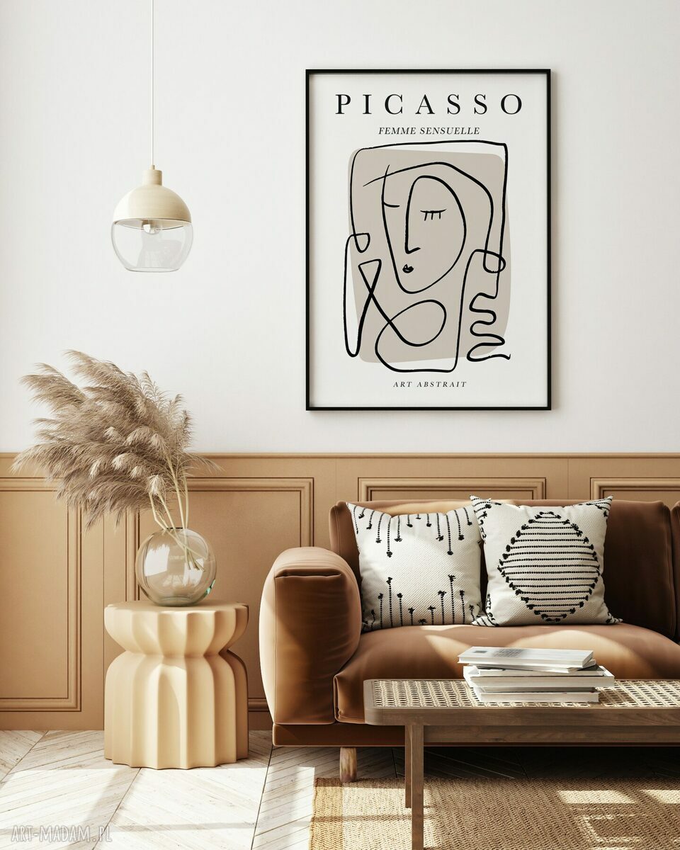 Beżowy plakat w stylu Picasso - format 30x40 cm do sypialni