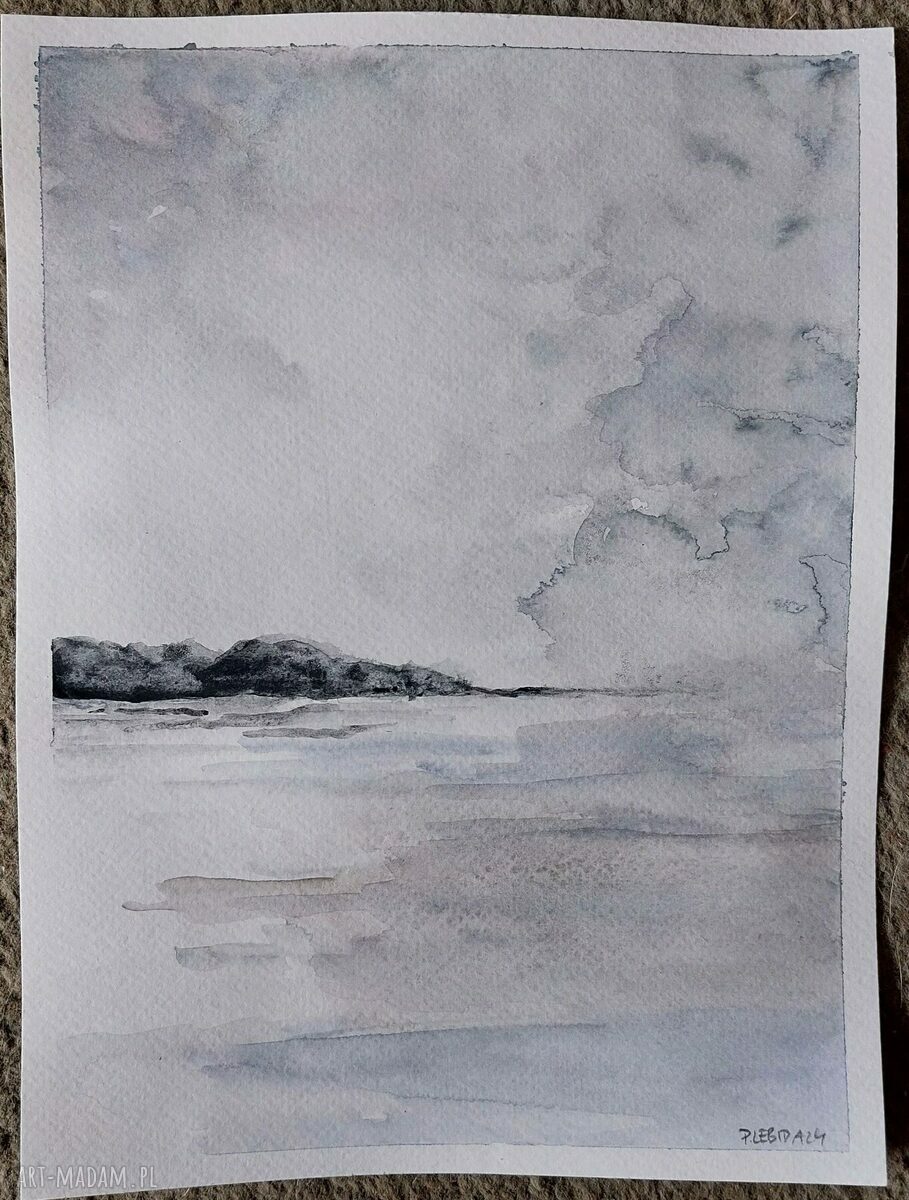 Pejzaż w szarościach - akwarela 24 x 18 cm (sygnowana)