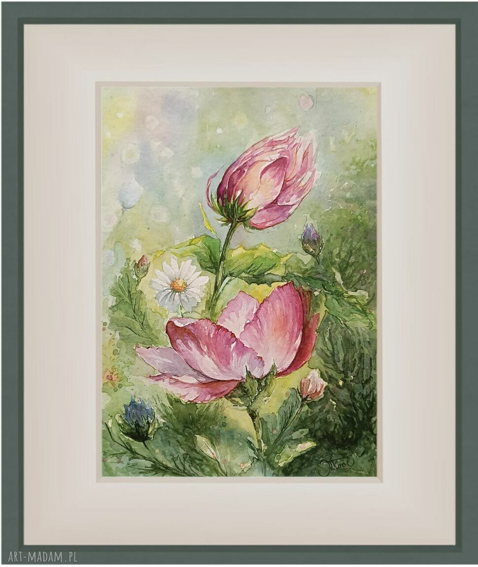 Kwiaty w tańcu - akwarela 24x32 cm (róże)