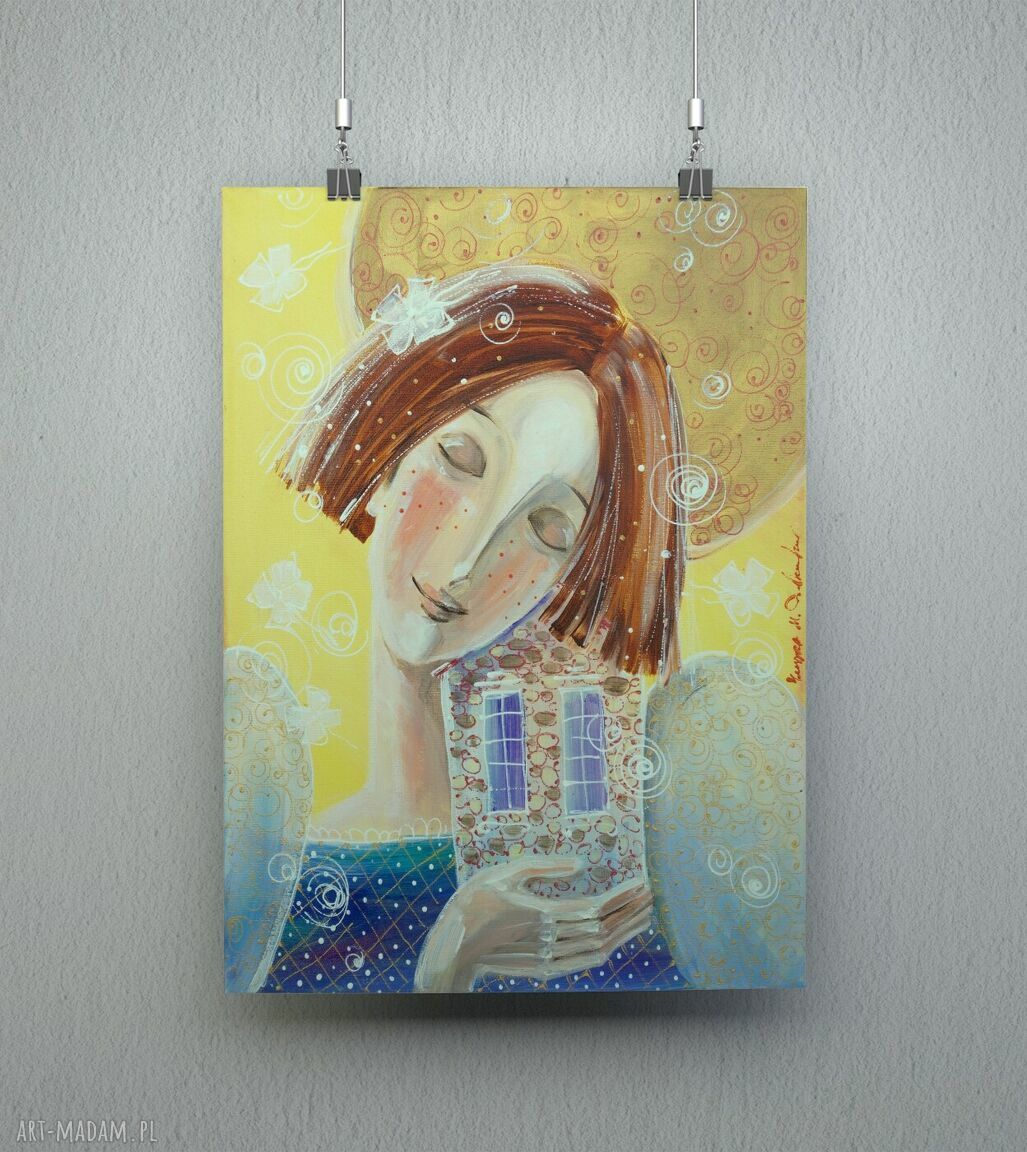 Plakat „W tym domu bądź szczęśliwy każdego dnia” 50x70 cm - anioł i miłość