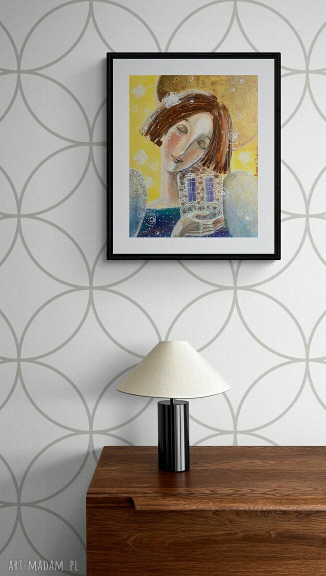 Plakat „W tym domu bądź szczęśliwy każdego dnia” 50x70 cm - anioł i miłość