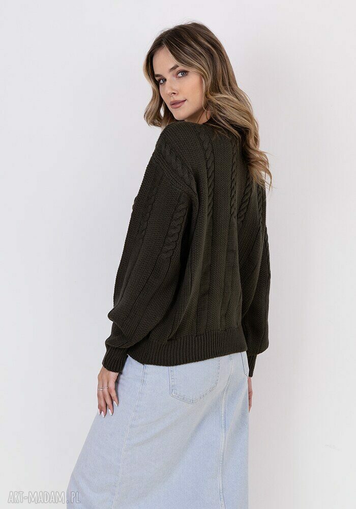 Sweter w warkoczowy wzór SWE323 - zielony MKM