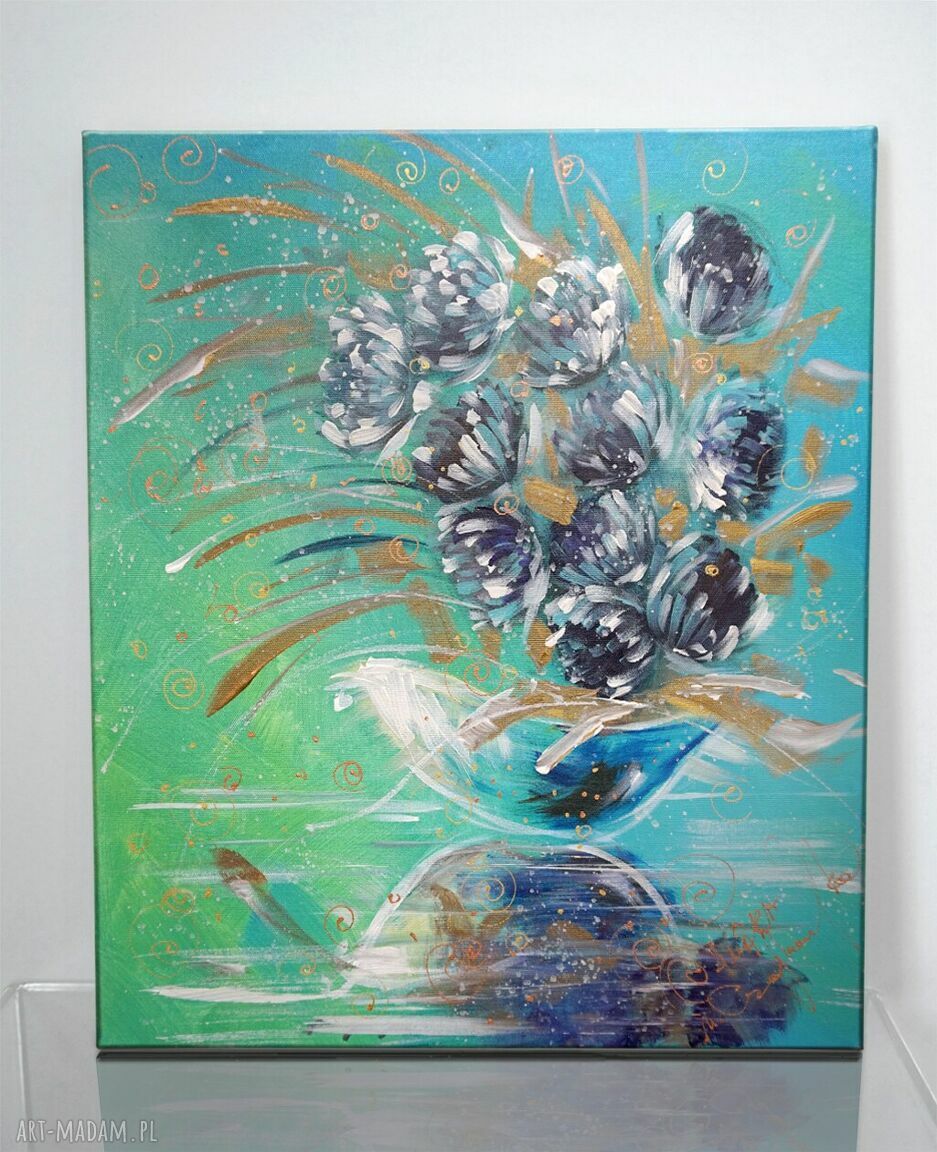 Obraz „W wazonie” - turkusowa dekoracja do domu (giclee na Canvas)