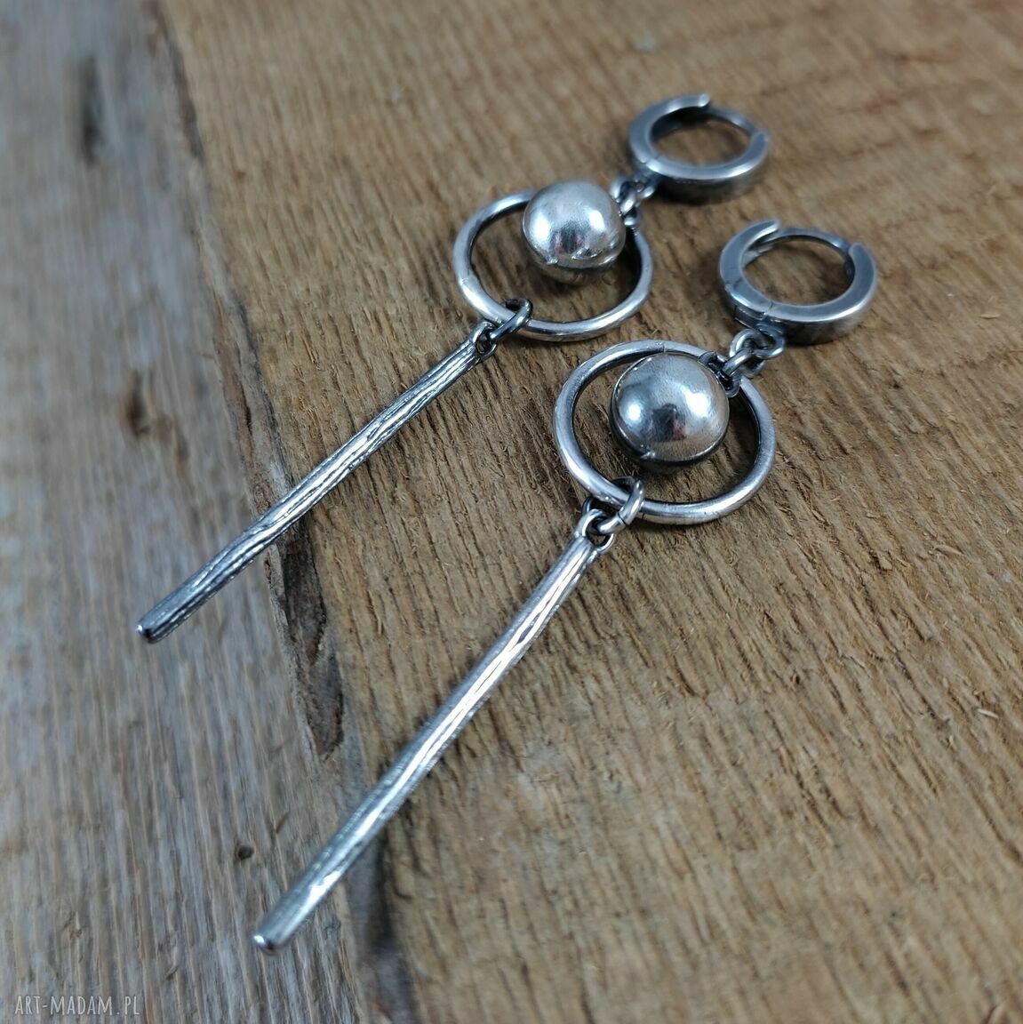 Kolczyki „Wahadło” ze srebra 925 - oksydowane i wypolerowane Irart (ok. 6,7 cm)