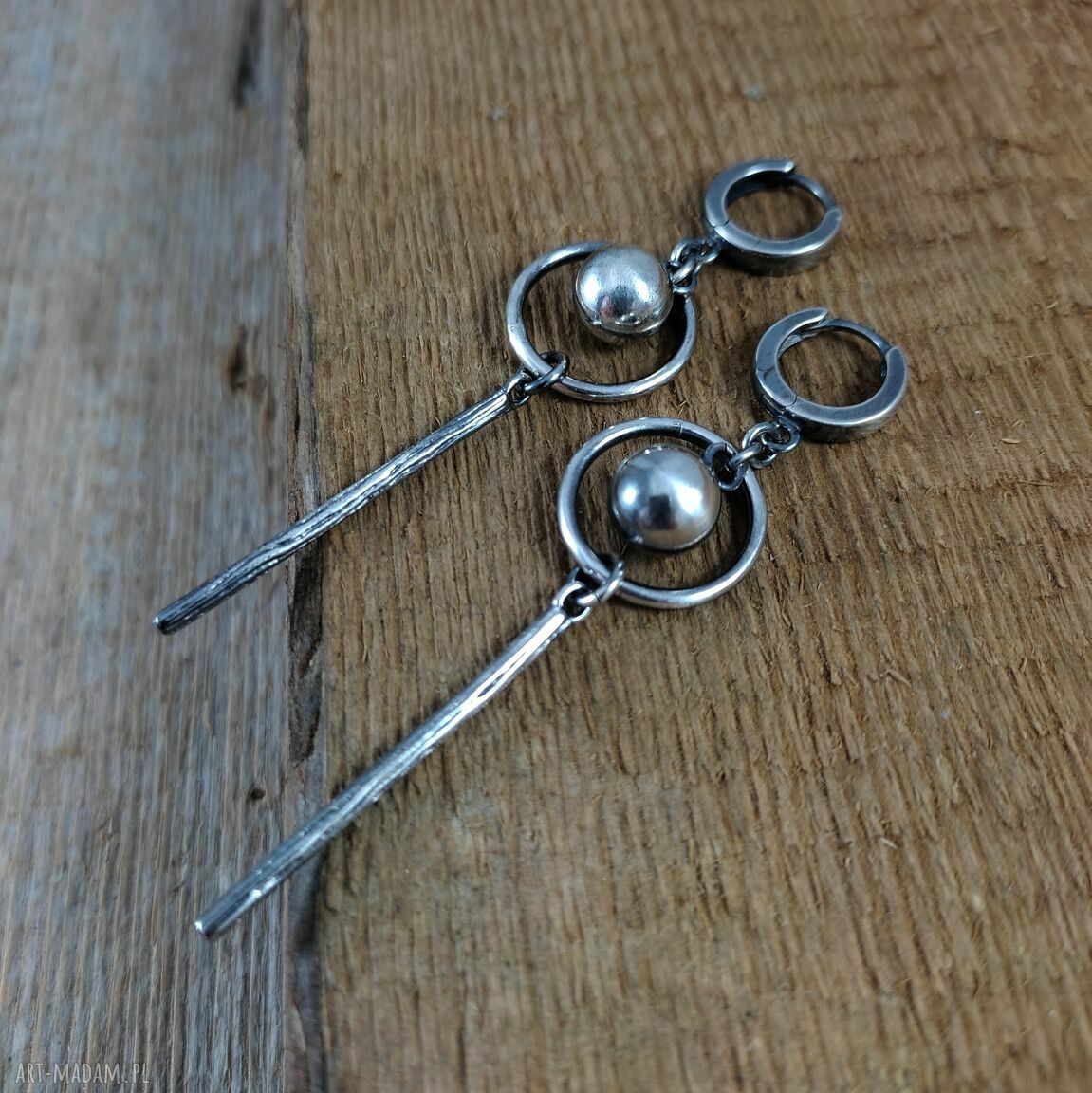 Kolczyki „Wahadło” ze srebra 925 - oksydowane i wypolerowane Irart (ok. 6,7 cm)