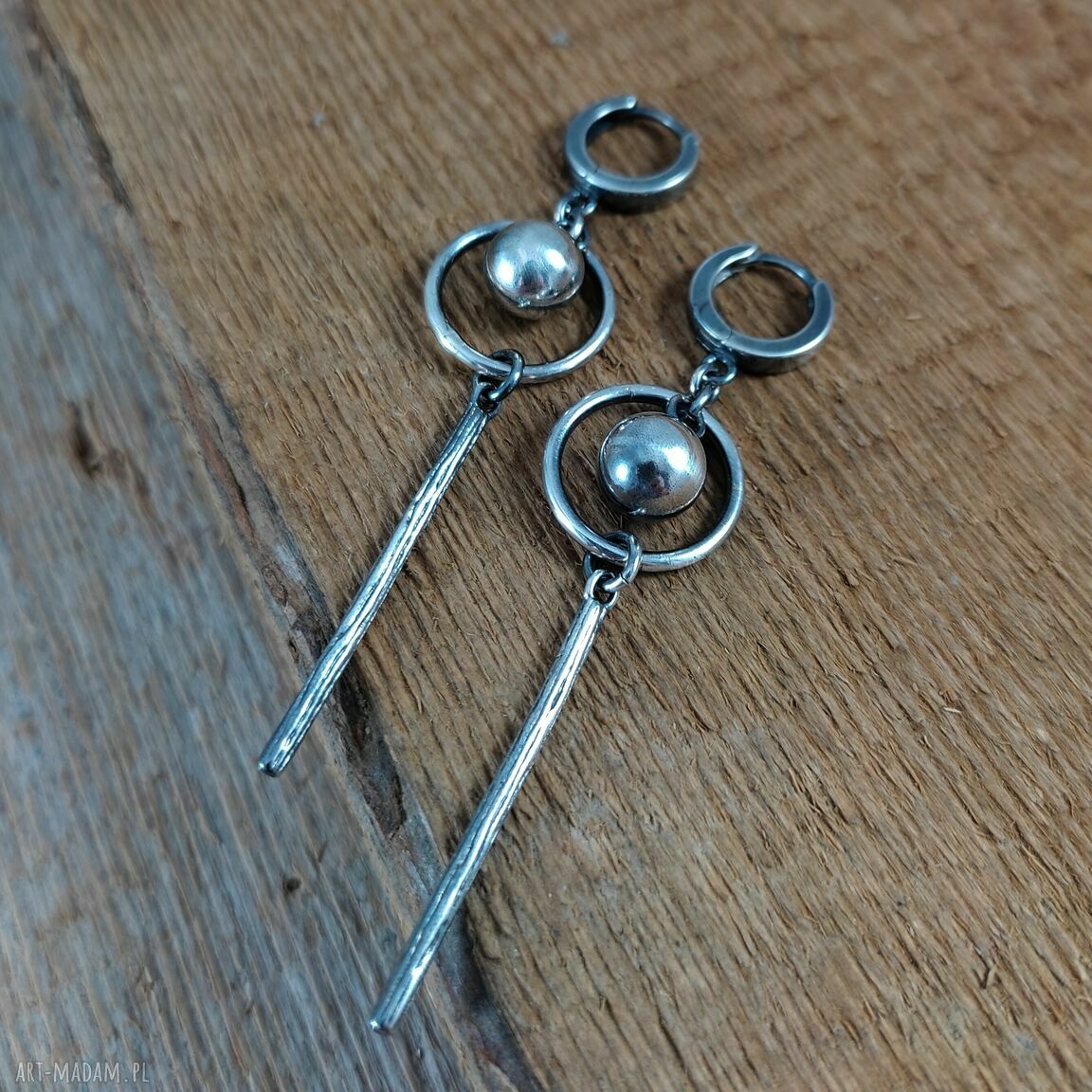 Kolczyki „Wahadło” ze srebra 925 - oksydowane i wypolerowane Irart (ok. 6,7 cm)