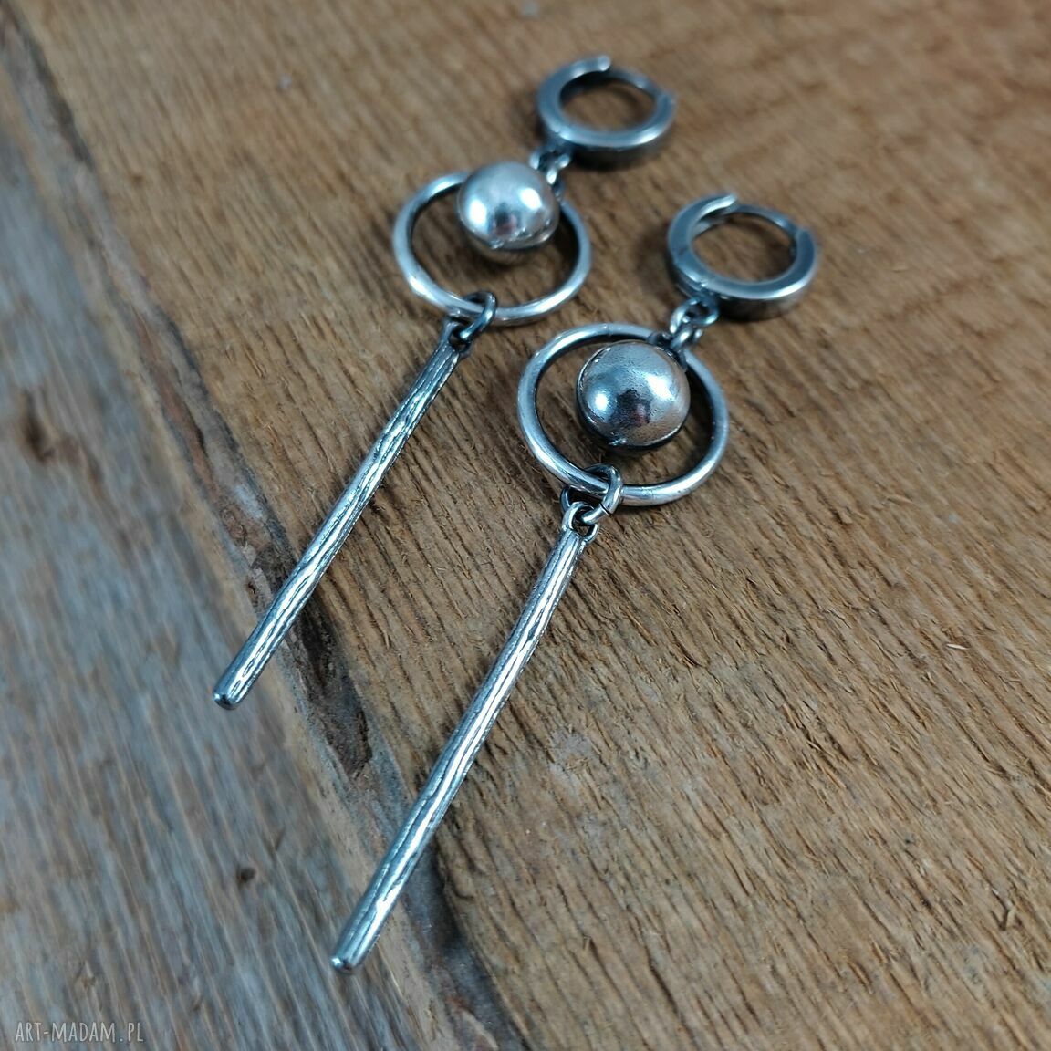 Kolczyki „Wahadło” ze srebra 925 - oksydowane i wypolerowane Irart (ok. 6,7 cm)