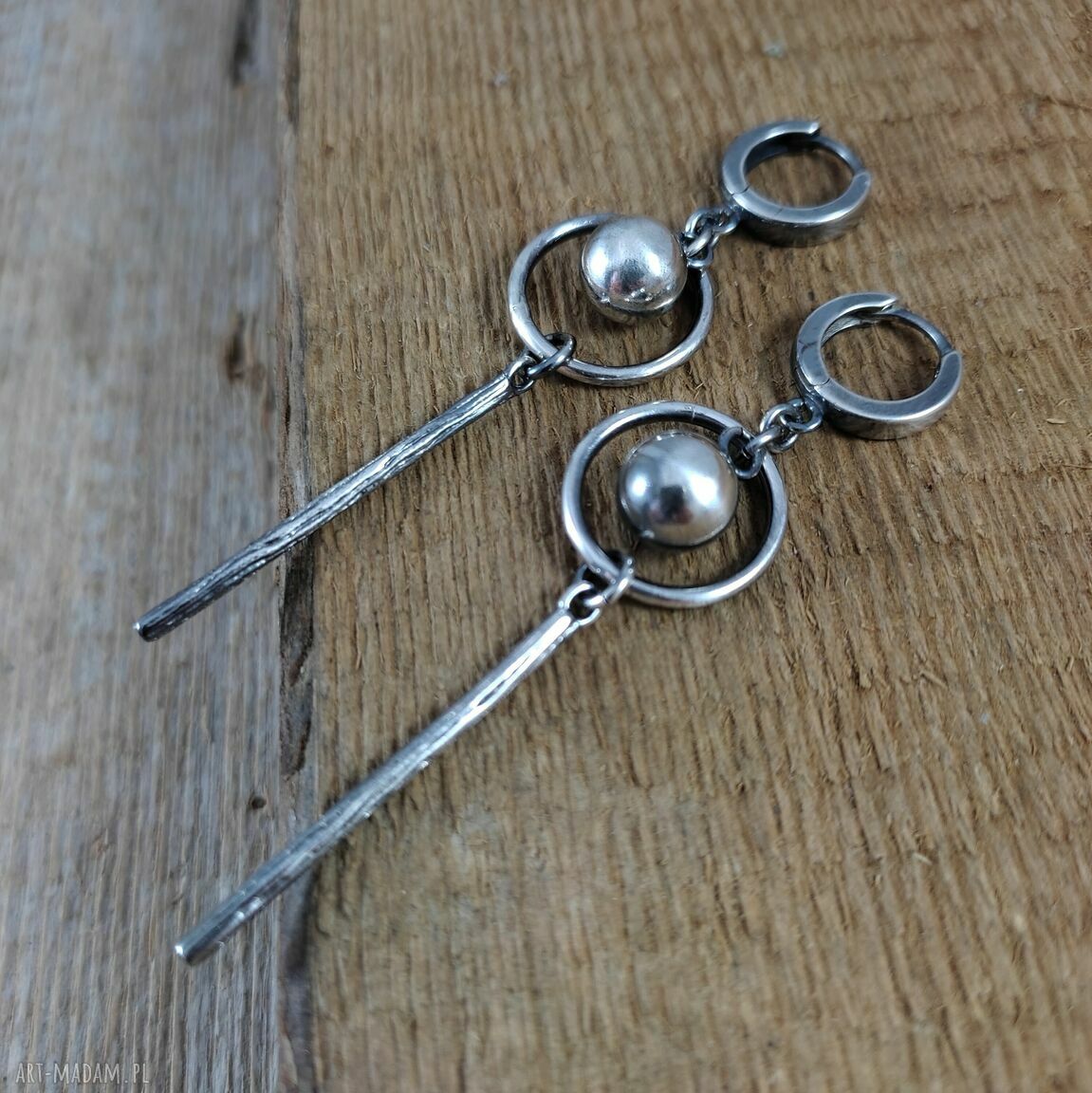 Kolczyki „Wahadło” ze srebra 925 - oksydowane i wypolerowane Irart (ok. 6,7 cm)