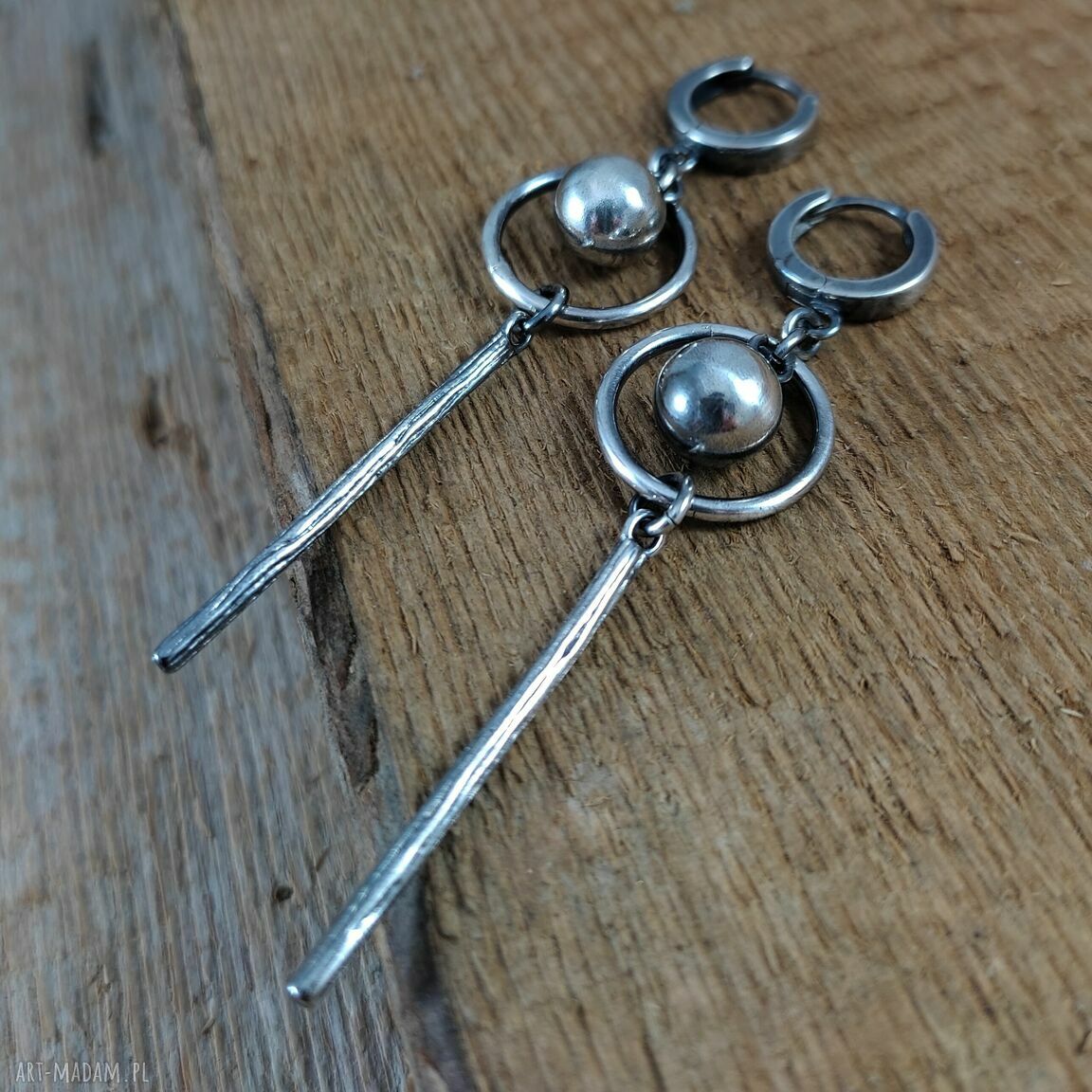Kolczyki „Wahadło” ze srebra 925 - oksydowane i wypolerowane Irart (ok. 6,7 cm)