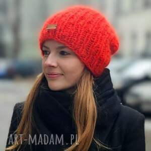 czapka moher chunky red