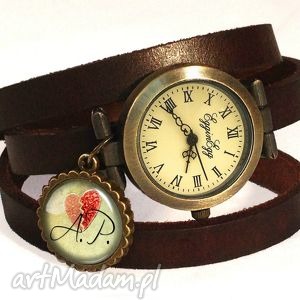 walentynkowe inicjały - zegarek bransoletka na skórzanym
