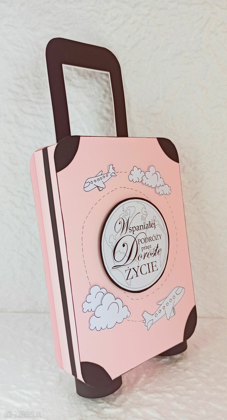 kartki: WALIZKA na 18 URODZINY Box słodyczy Kartka na 18stkę dla dziewczyny ręczne