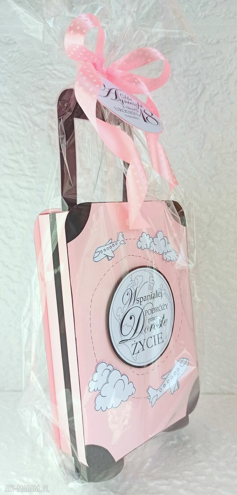 kartki: WALIZKA na 18 URODZINY Box słodyczy Kartka na 18stkę dla dziewczyny ręczne