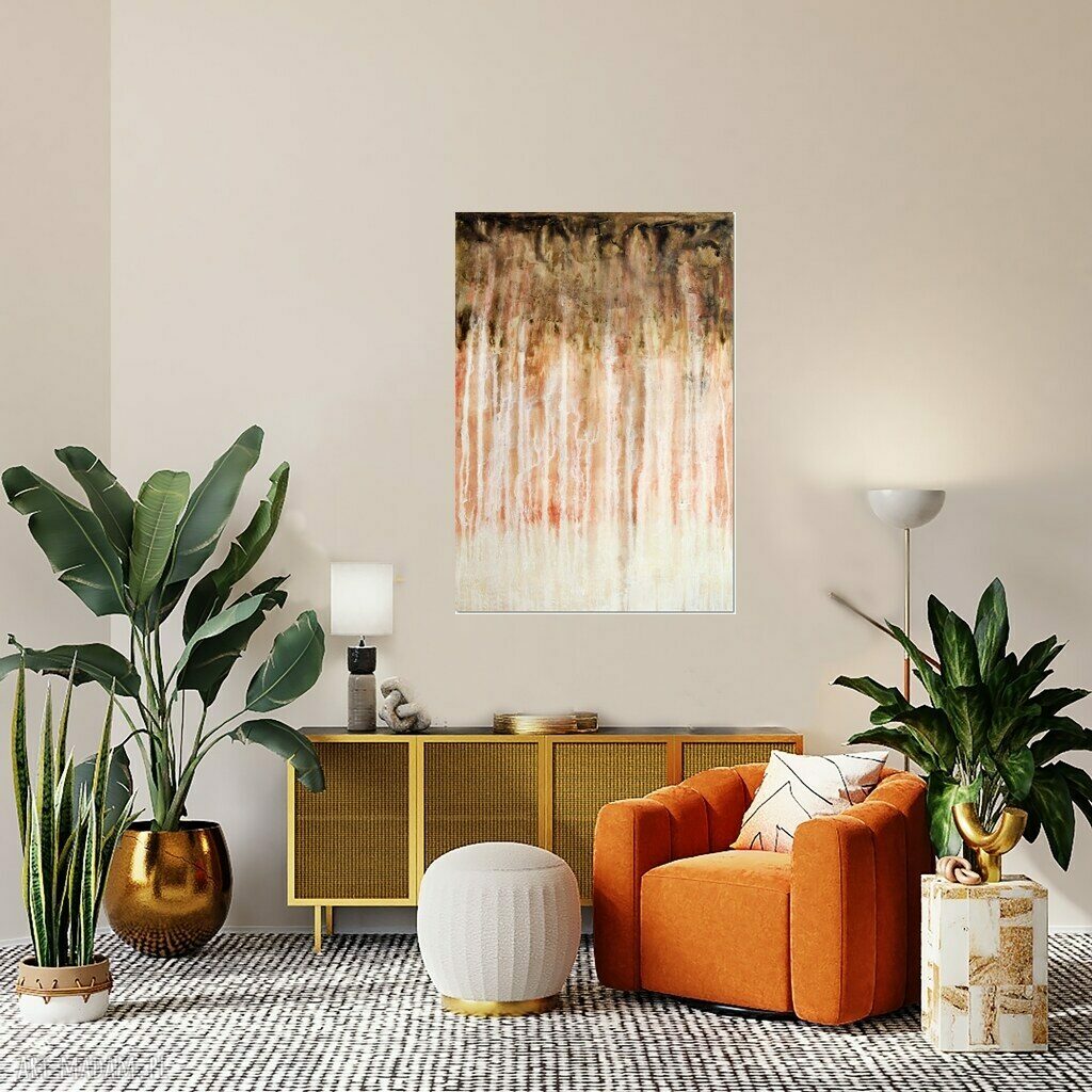 Warm glow - ciepły abstrakcyjny obraz na płótnie 70x100, ręcznie malowany