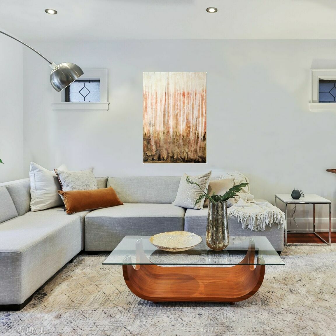 Warm glow - ciepły abstrakcyjny obraz na płótnie 70x100, ręcznie malowany