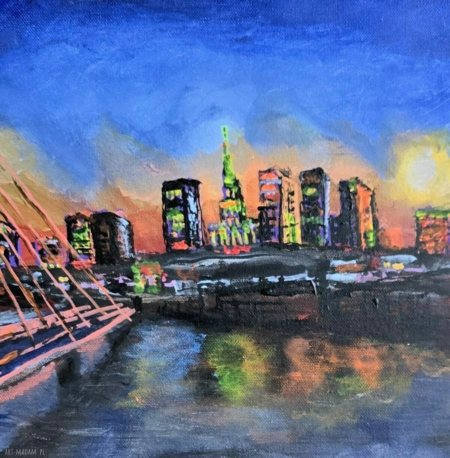 Warszawa - ręcznie malowany obraz na płótnie 40x40 cm akryl i tempera