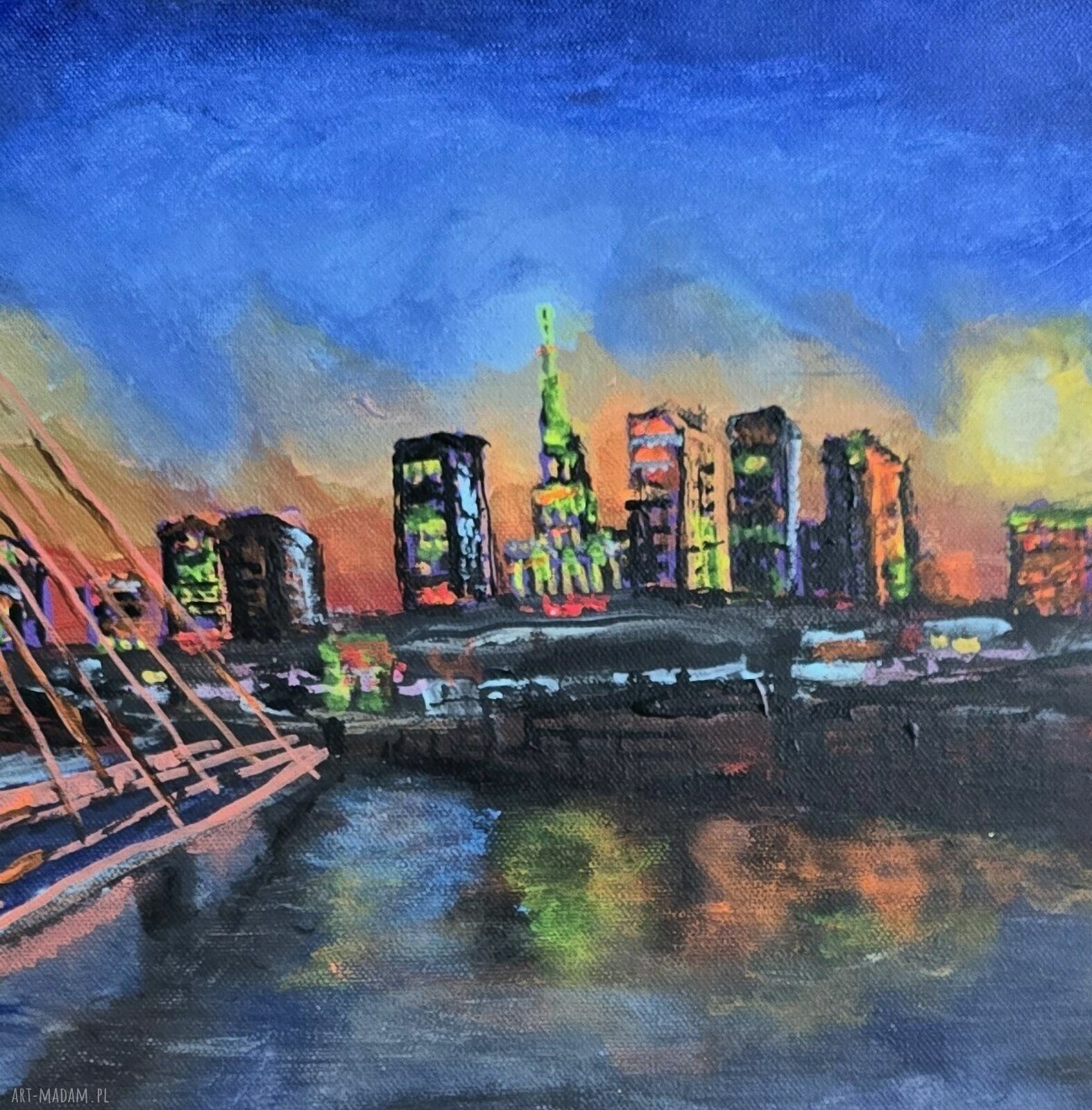 Warszawa - ręcznie malowany obraz na płótnie 40x40 cm (akryl i tempera)