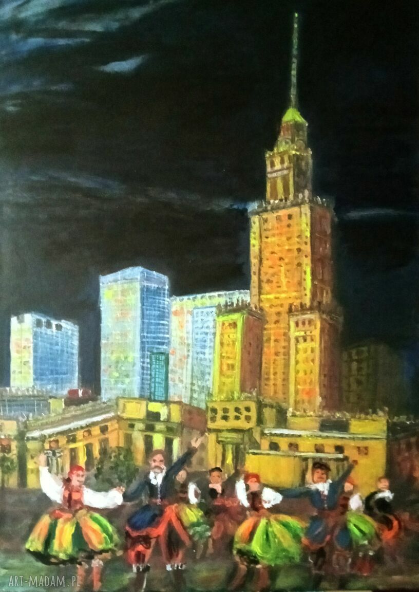Warszawa - obraz akrylowy ręcznie malowany 50 x 70 cm (pejzaż, stolica Polski)