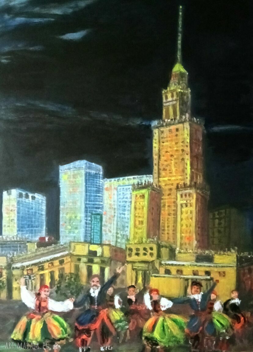 Warszawa - obraz akrylowy ręcznie malowany 50 x 70 cm (pejzaż, stolica Polski)