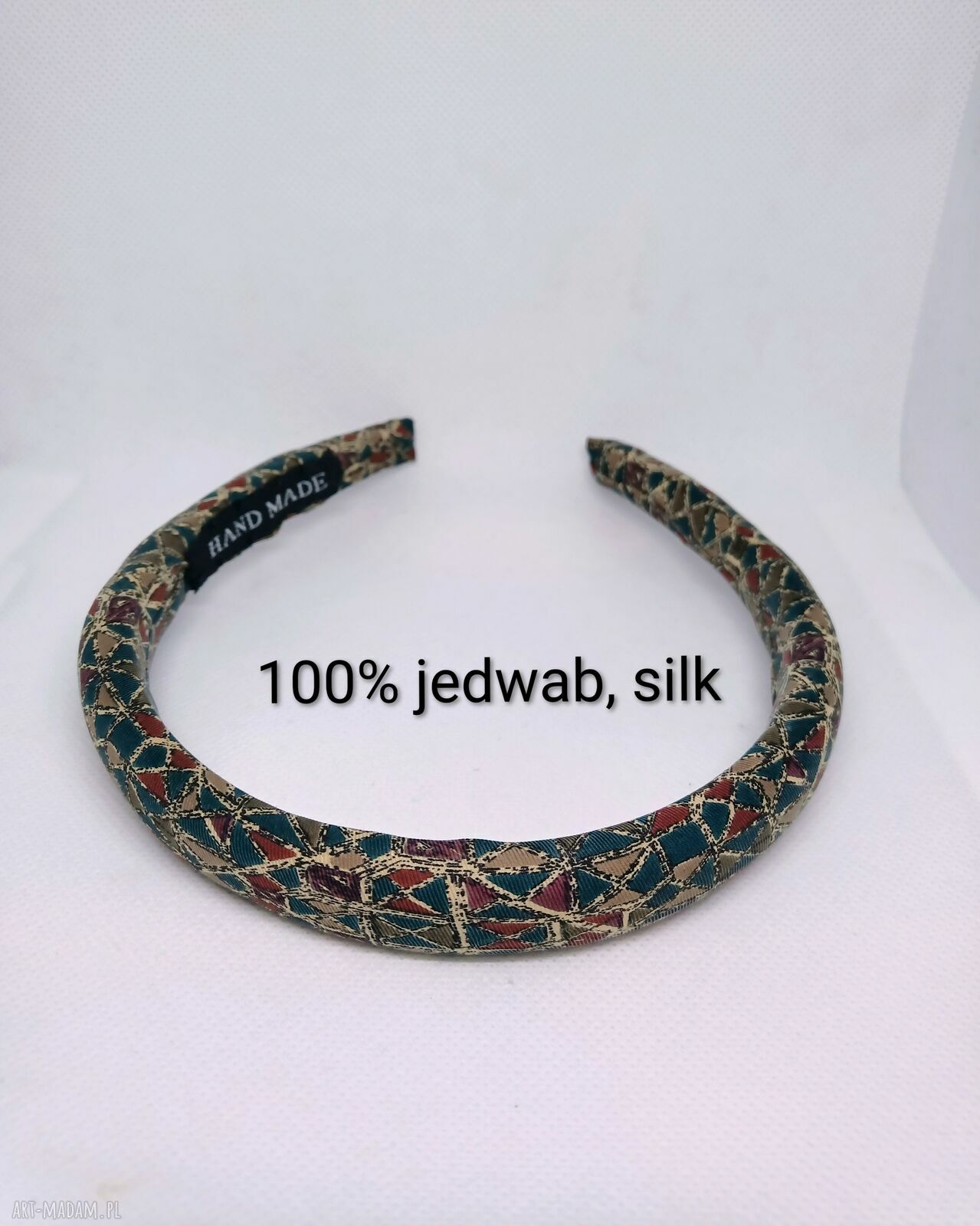 Wąska jedwabna opaska w odcieniach brązu i zieleni