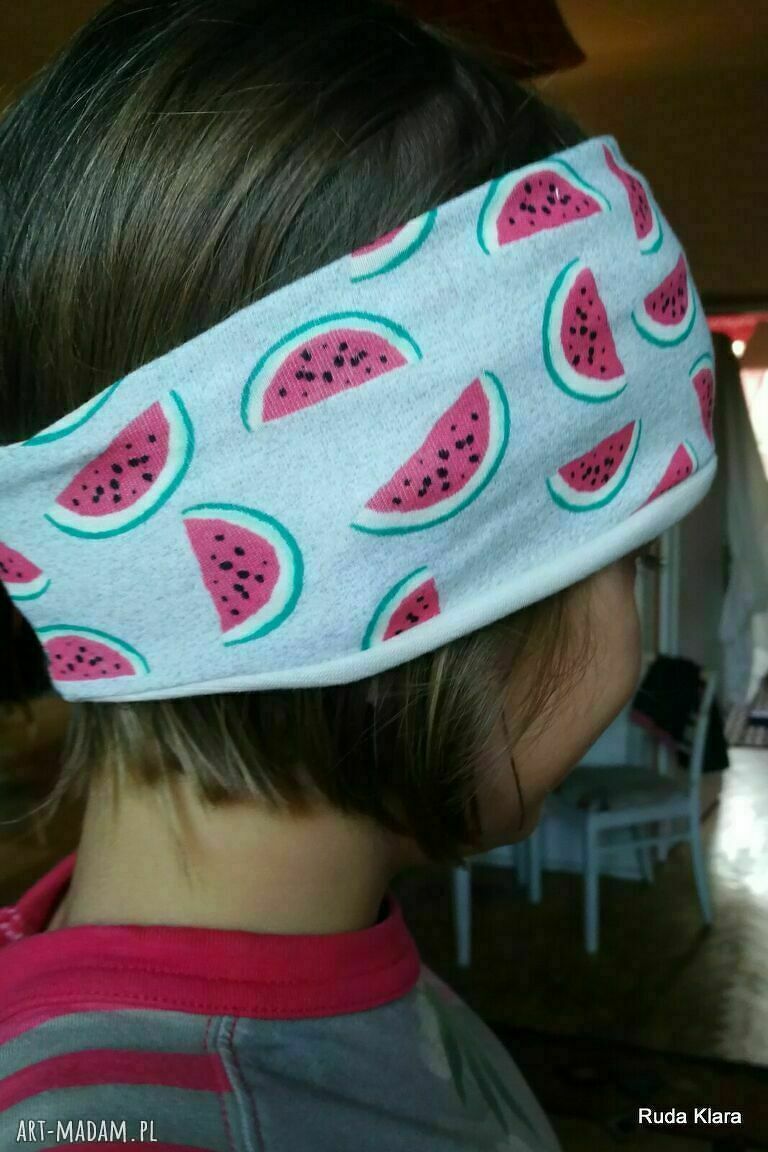 Wąska opaska dzianinowa boho z motywem truskawki i roweru - 59-60 cm
