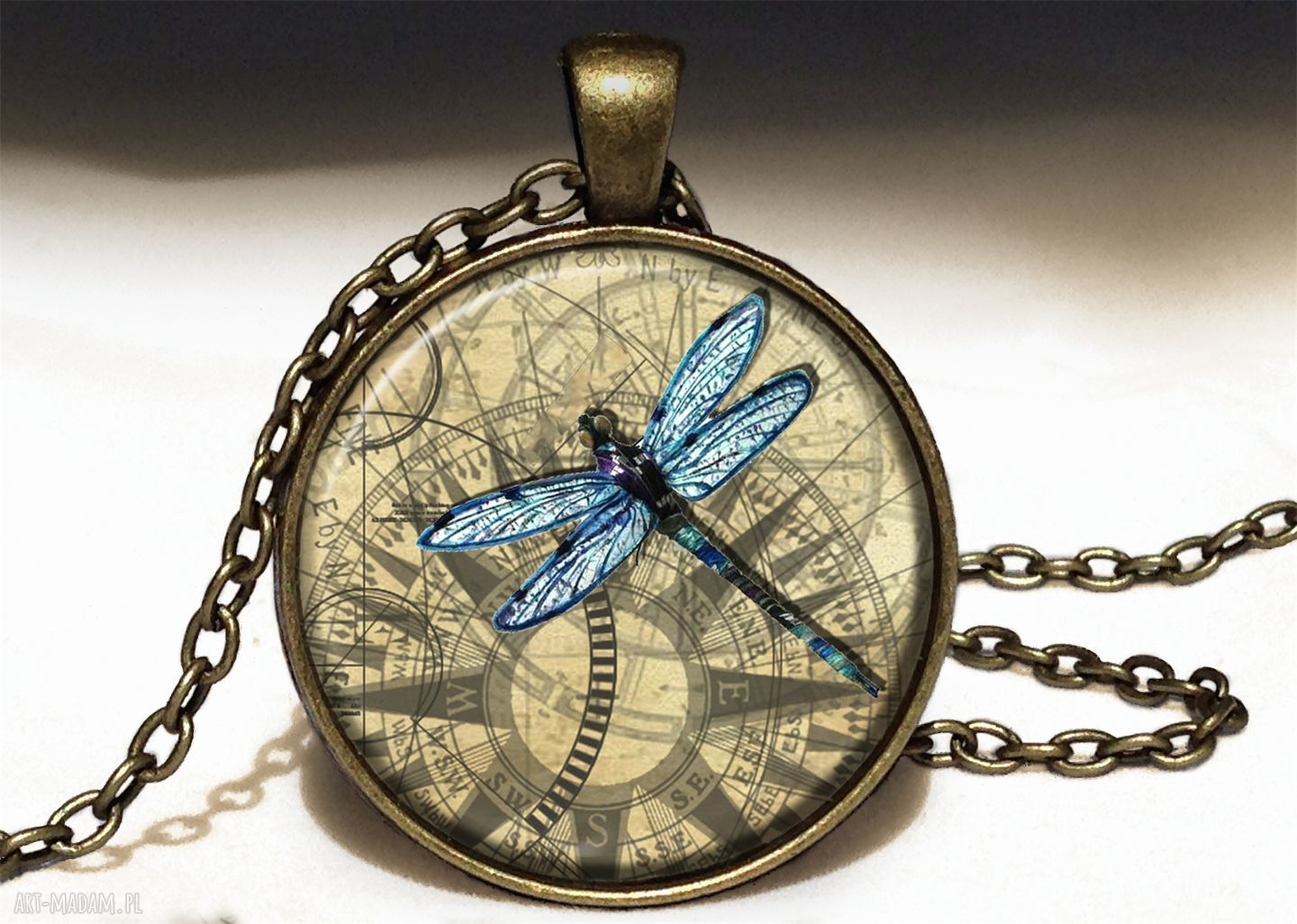 Ważka medalion łańcuszkiem rysunek vintage naszyjnik prezent