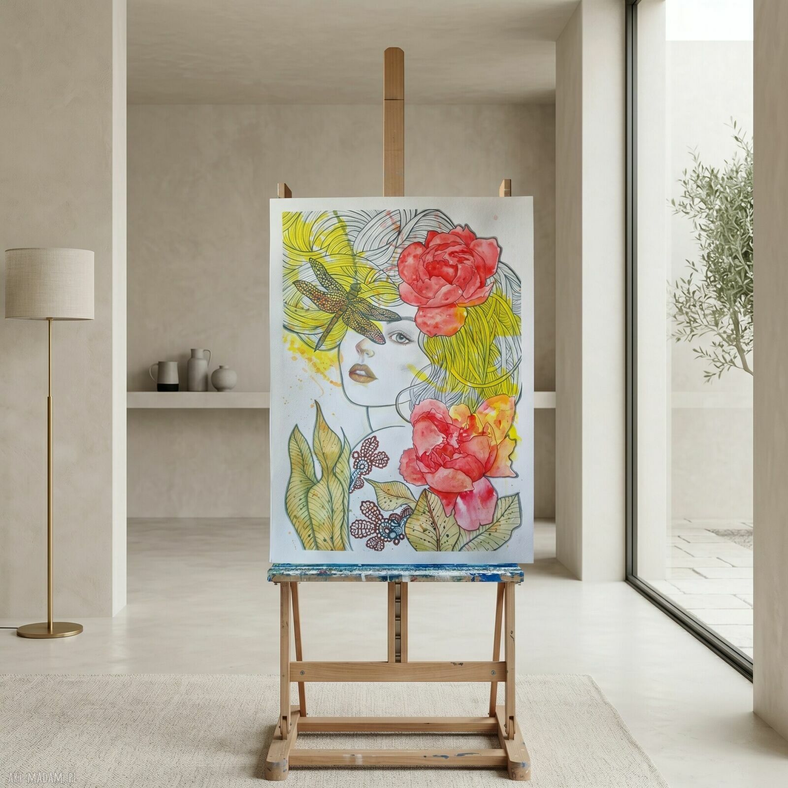 Ważka - obraz mix media 50x70 cm
