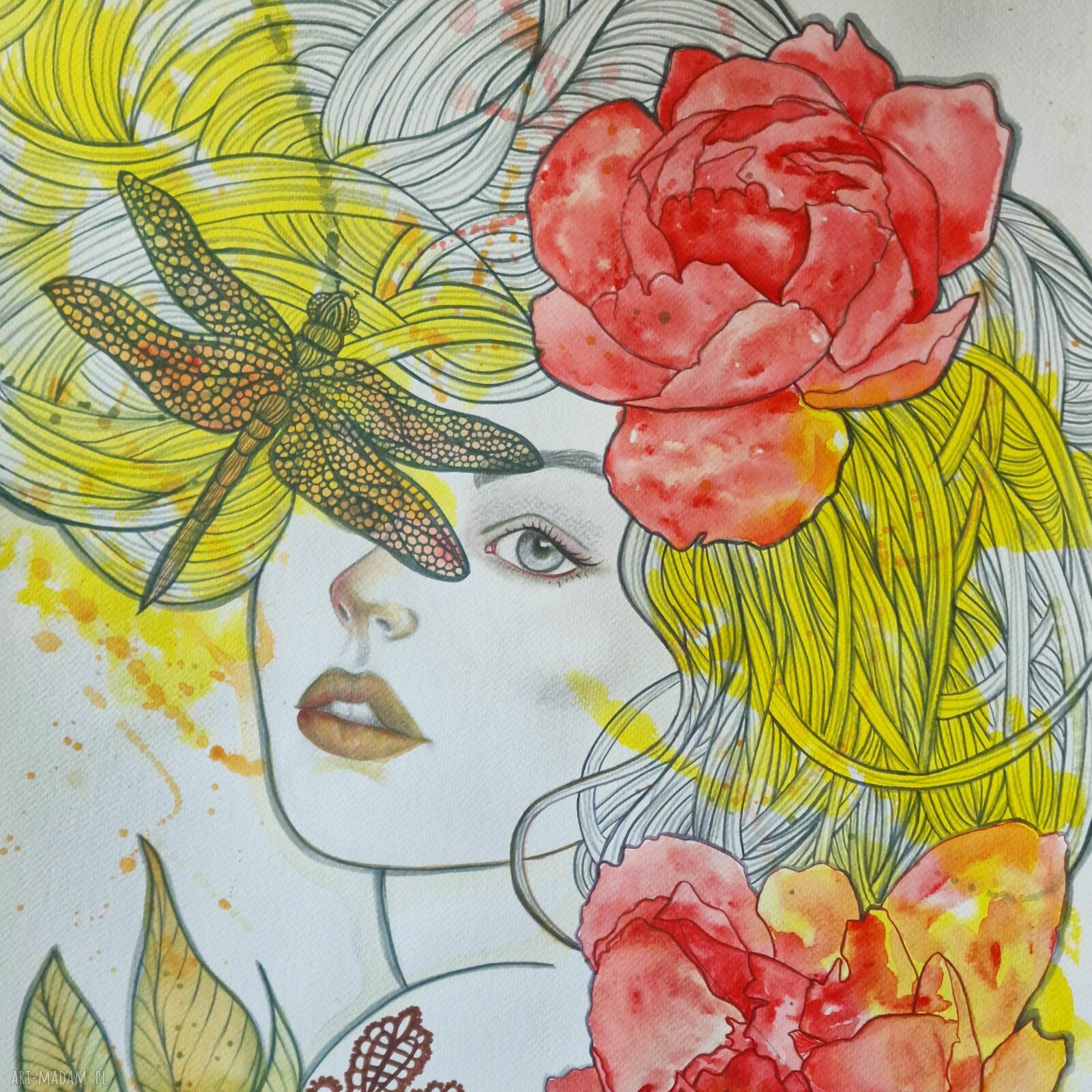 Ważka - obraz mix media 50x70 cm