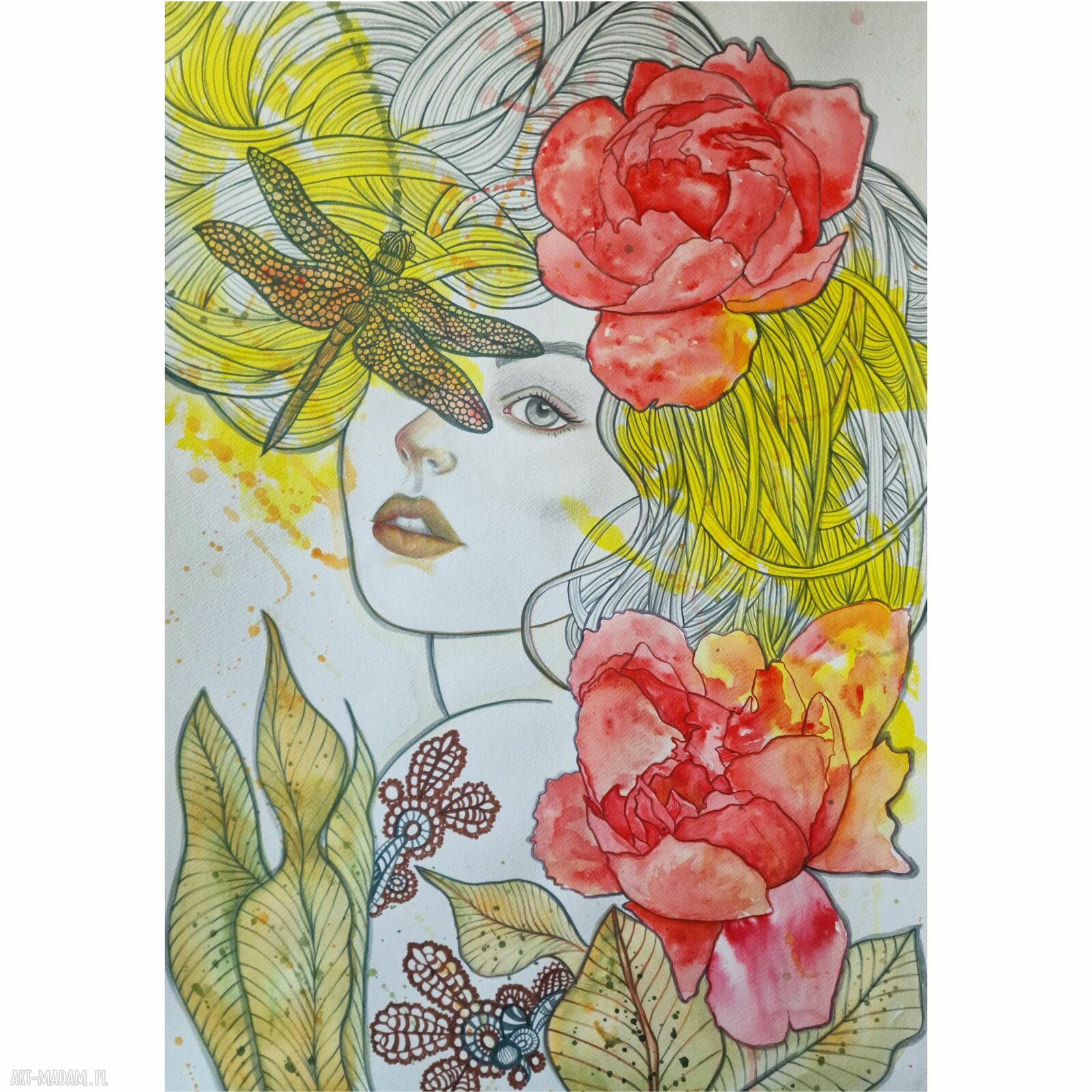 Ważka - obraz mix media 50x70 cm