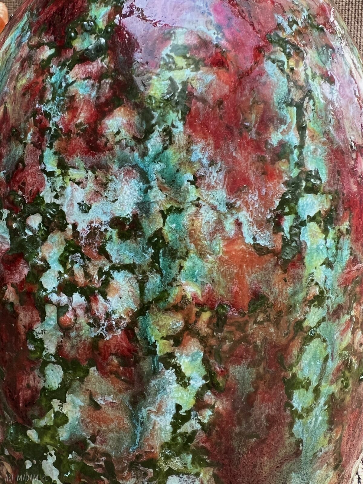 Kolorowy wazon butla ceramiczna - ręcznie wykonana dekoracja