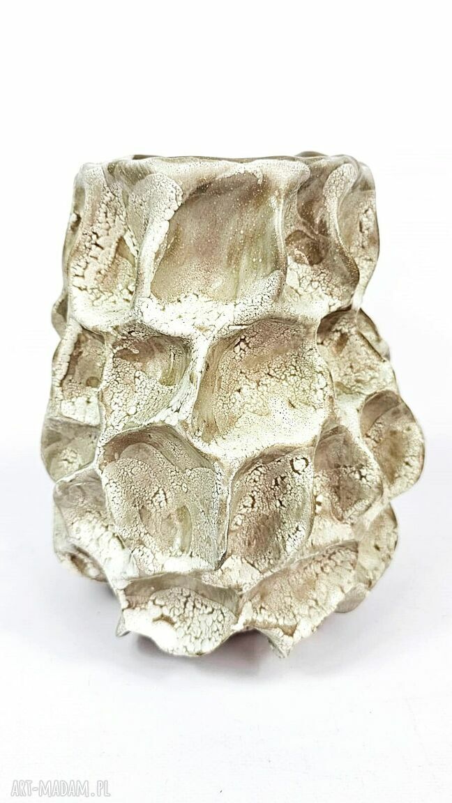 Wazon ceramiczny poLEPIONE - beż i brąz, dekoracja handmade