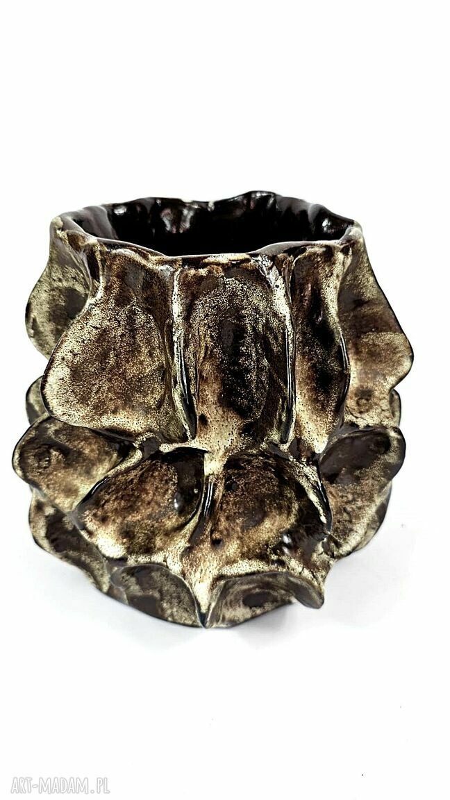 Wazon ceramiczny poLEPIONE (ręcznie lepiona ceramika) - brąz i beż