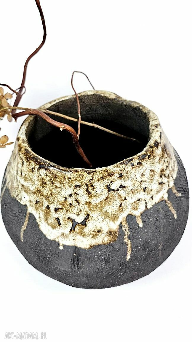 Ręcznie robiony wazon ceramiczny poLEPIONE - duża dekoracja w beżu i brązie