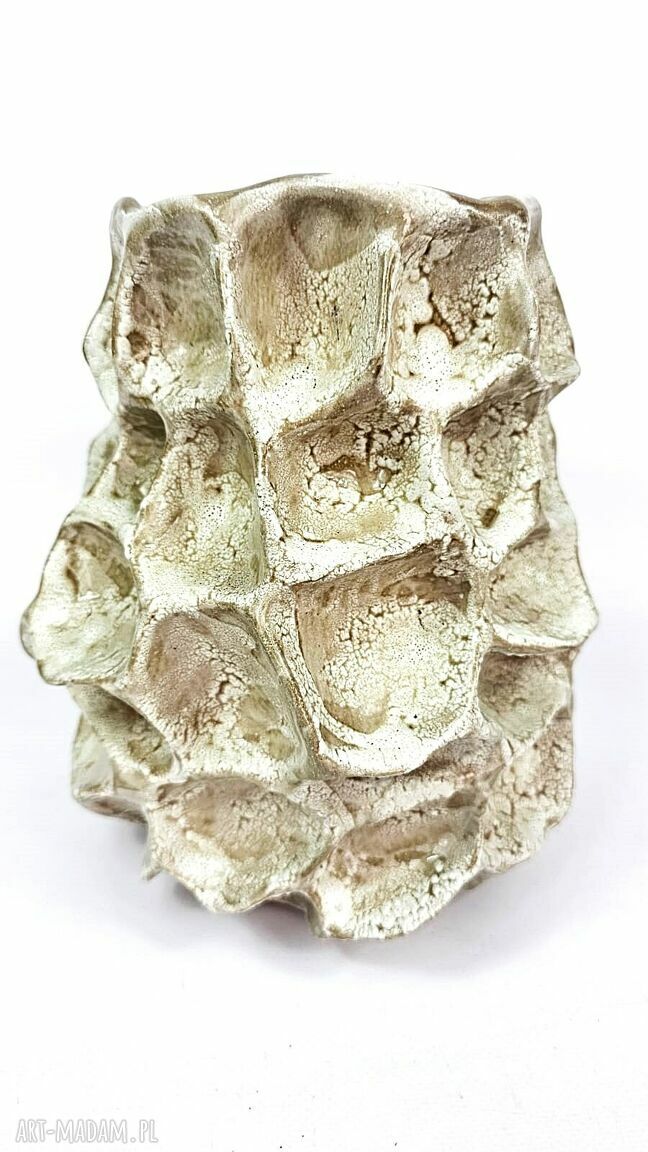 Wazon ceramiczny poLEPIONE - beż i brąz, dekoracja handmade