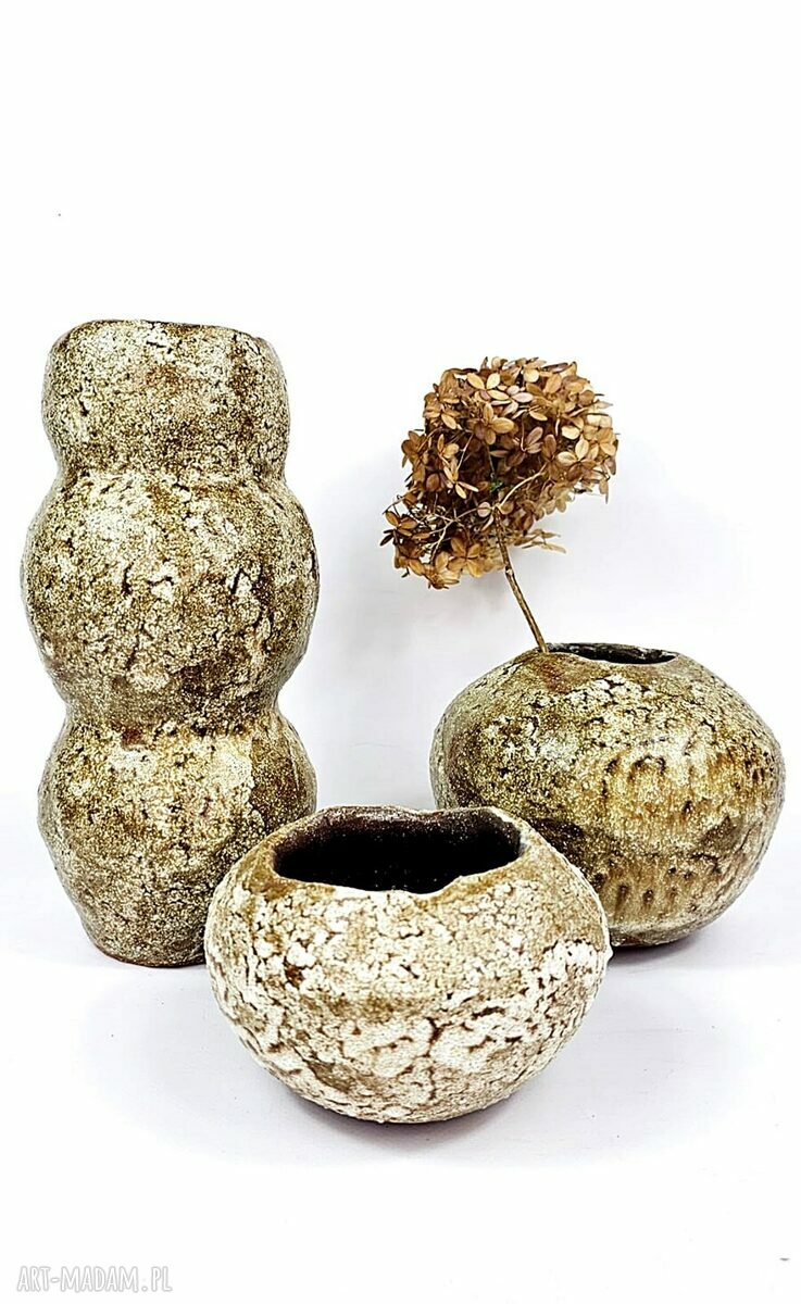 Wazon ceramiczny handmade poLEPIONE - brąz i beż