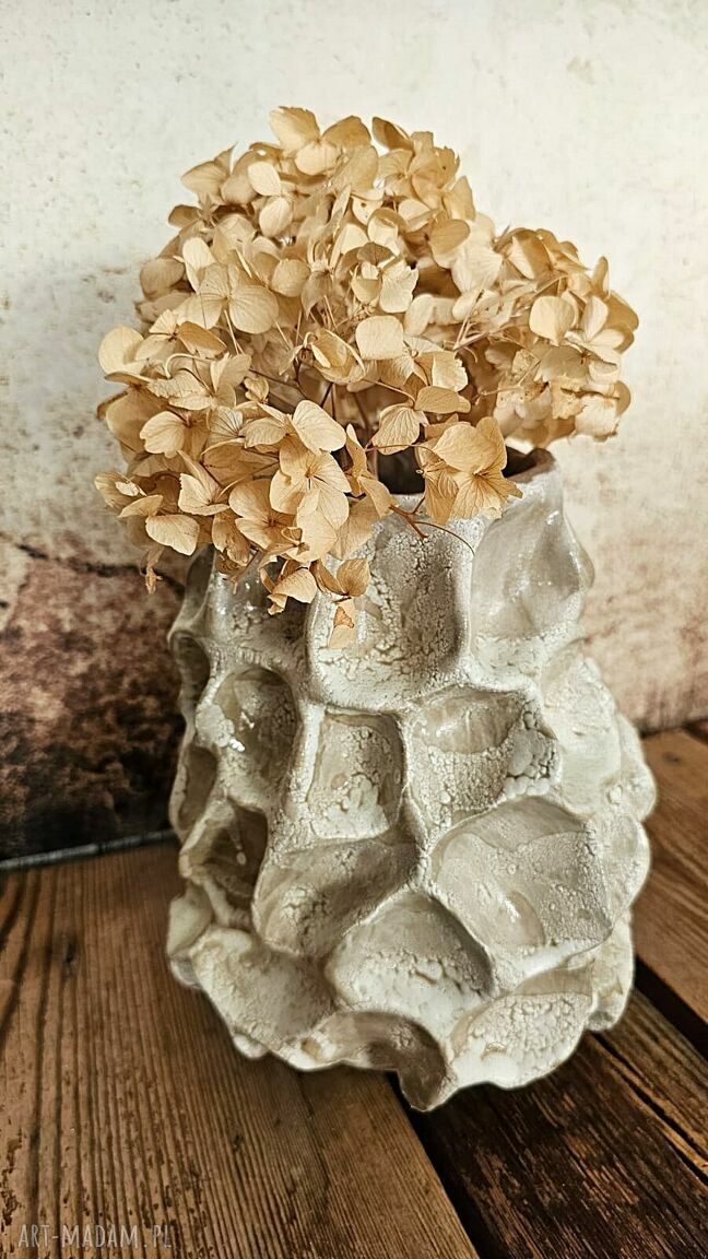 Wazon ceramiczny poLEPIONE - beż i brąz, dekoracja handmade