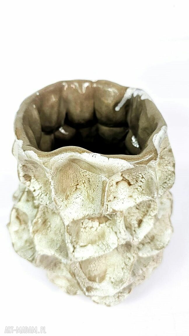 Wazon ceramiczny poLEPIONE - beż i brąz, dekoracja handmade