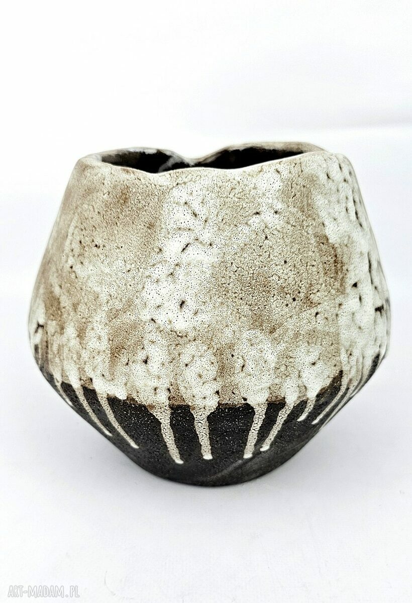 Wazon ceramiczny poLEPIONE - brązowy wazonik z efektem szkliwa i surową gliną