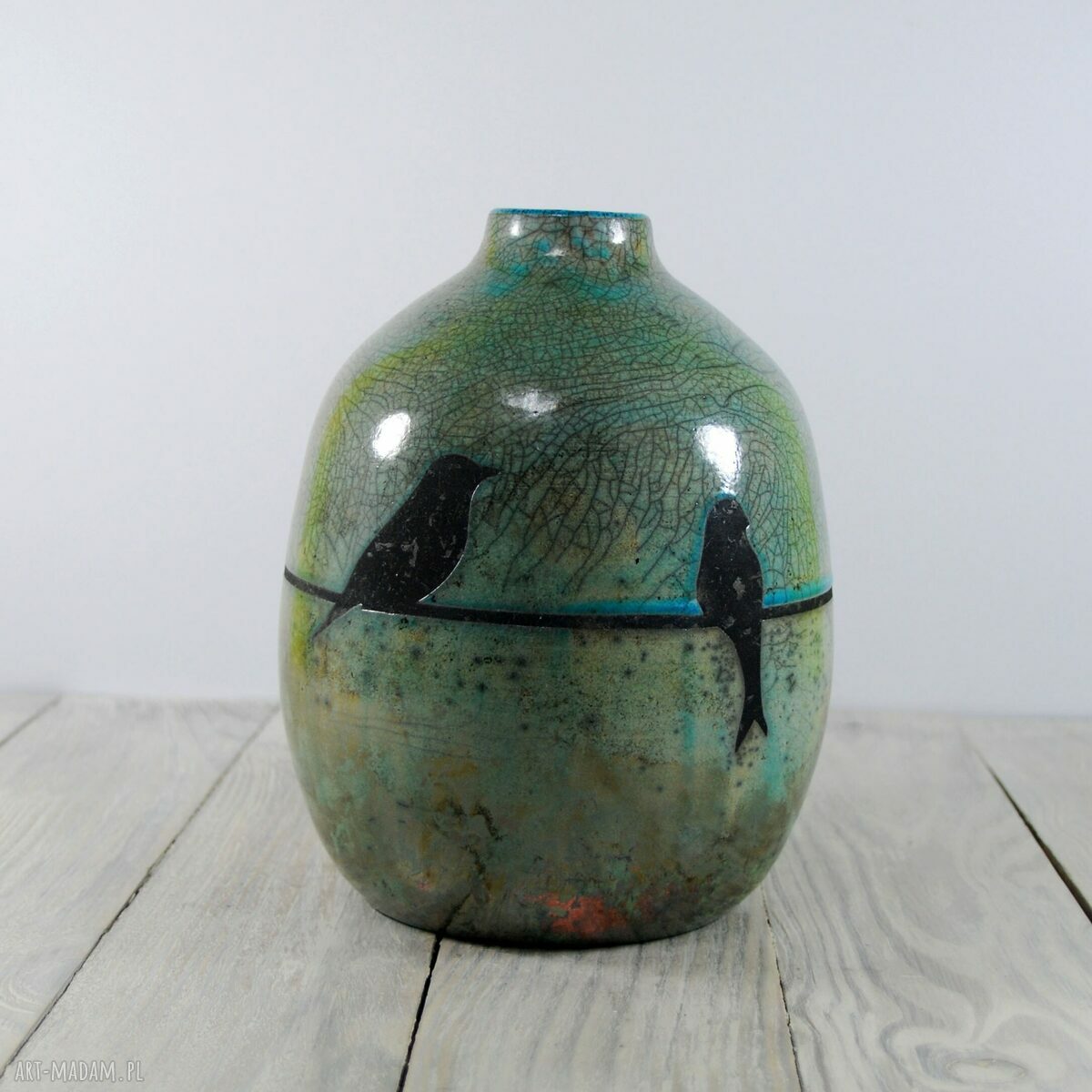 Wazon raku z jaskółkami - ceramika handmade